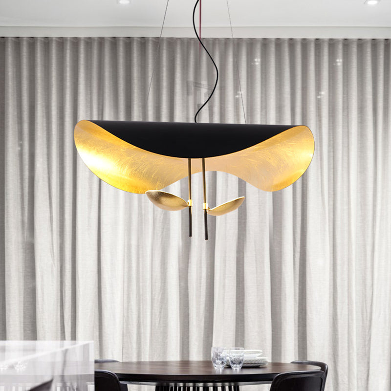 Lustra Suspension Lampe Abat-jour Courbé Noir et Or