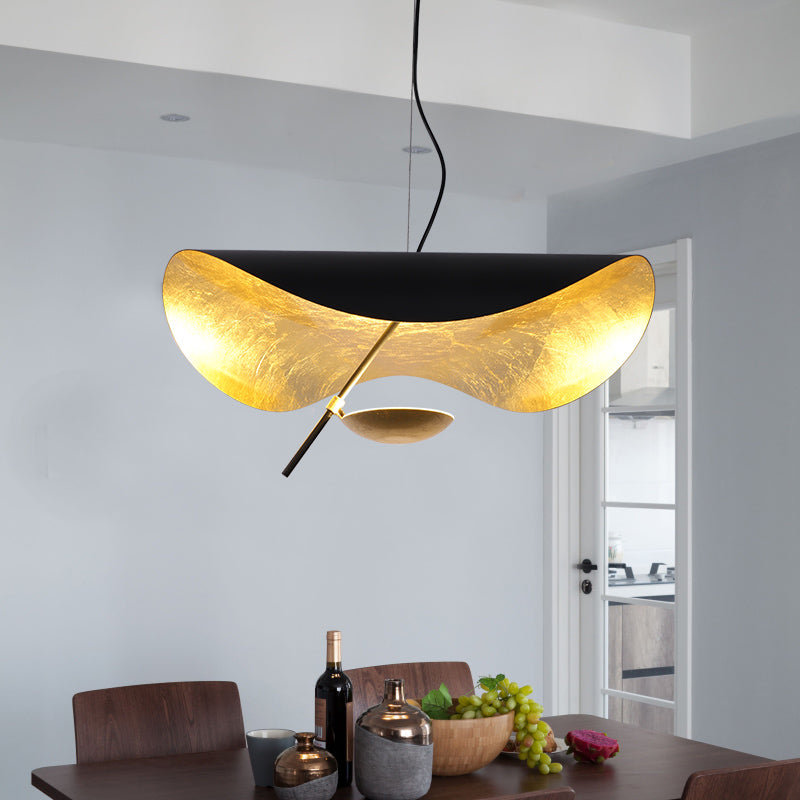 Lustra Suspension Lampe Abat-jour Courbé Noir et Or
