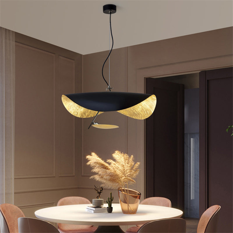 Lustra Suspension Lampe Abat-jour Courbé Noir et Or