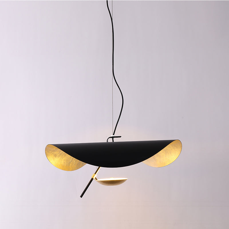 Lustra Suspension Lampe Abat-jour Courbé Noir et Or