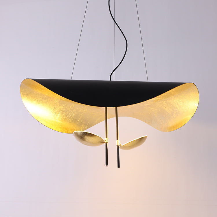 Lustra Suspension Lampe Abat-jour Courbé Noir et Or