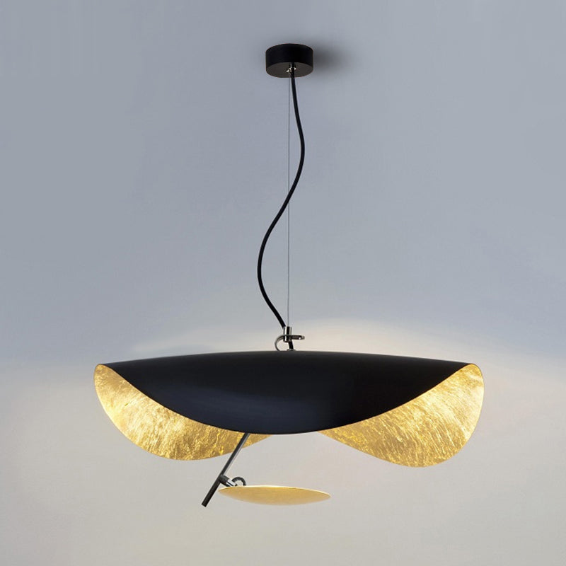Lustra Suspension Lampe Abat-jour Courbé Noir et Or