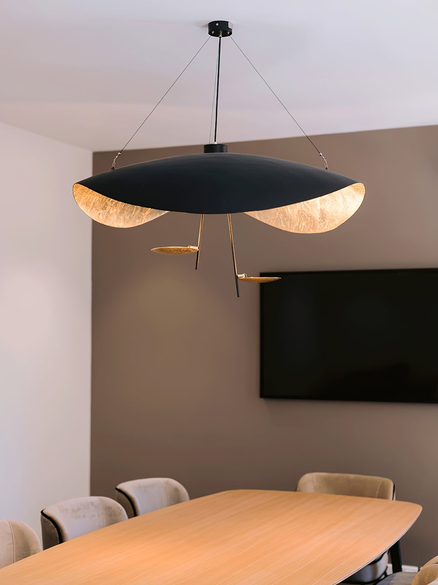 Lustra Suspension Lampe Abat-jour Courbé Noir et Or