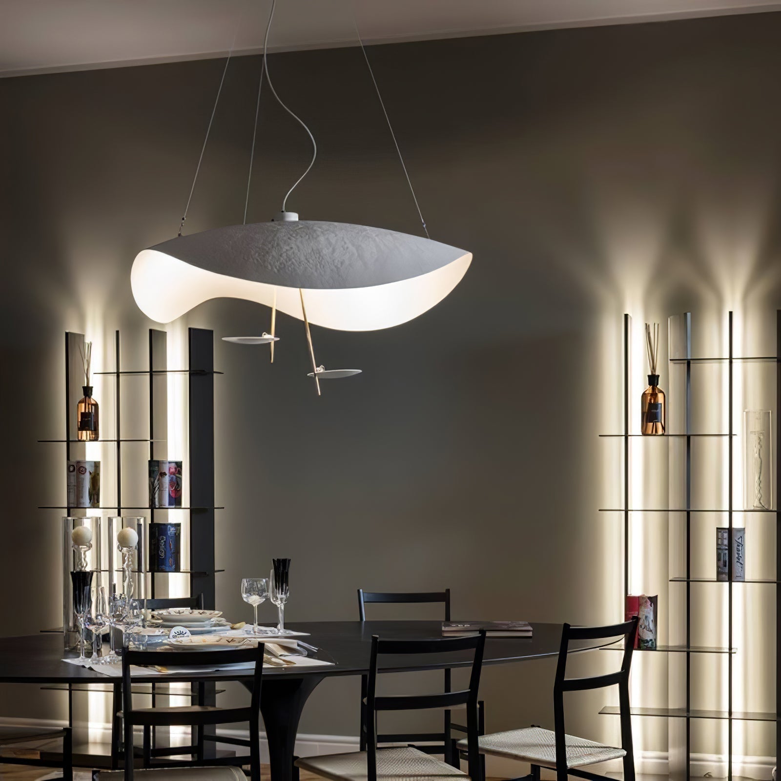 Lustra Suspension Lampe Abat-jour Courbé Noir et Or