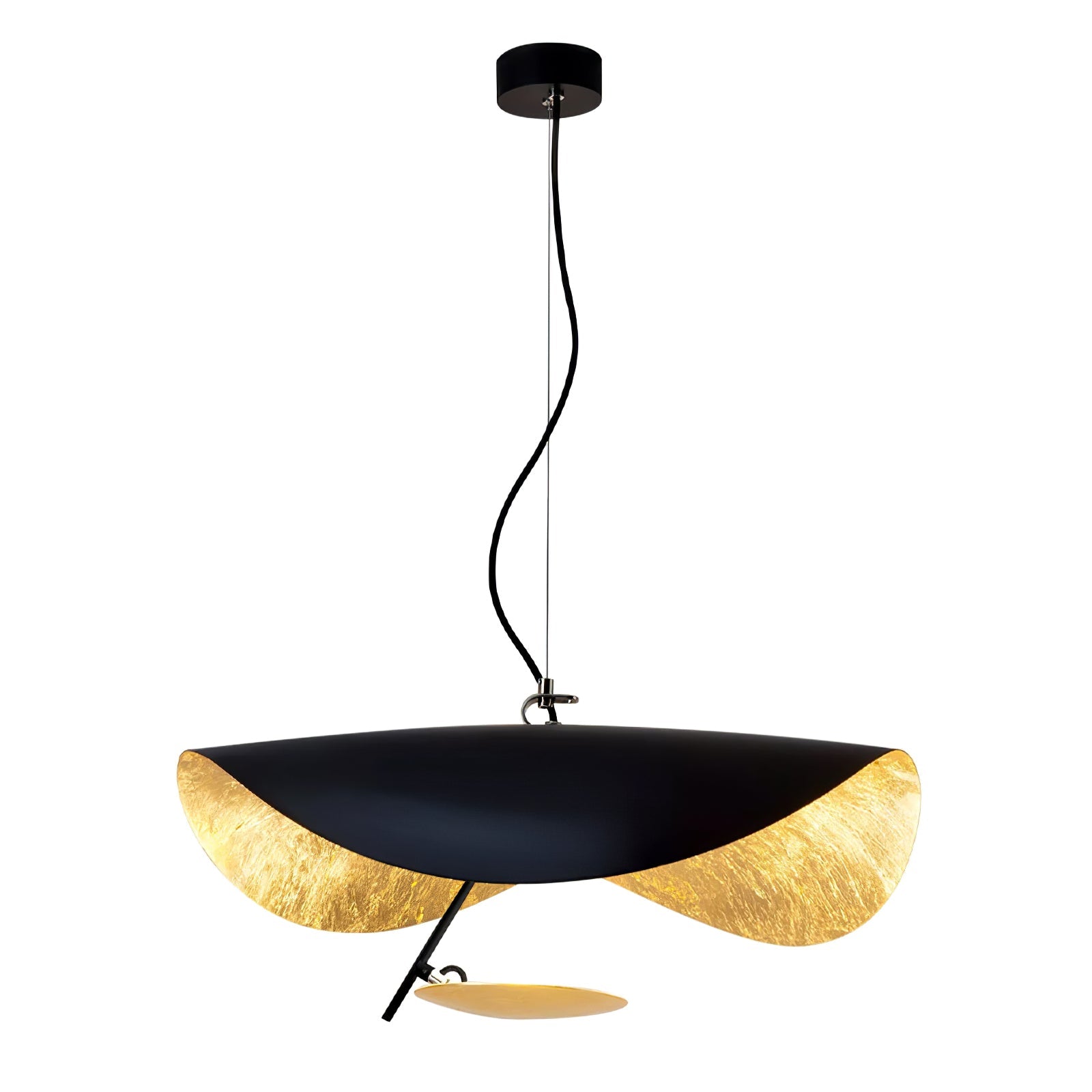 Lustra Suspension Lampe Abat-jour Courbé Noir et Or