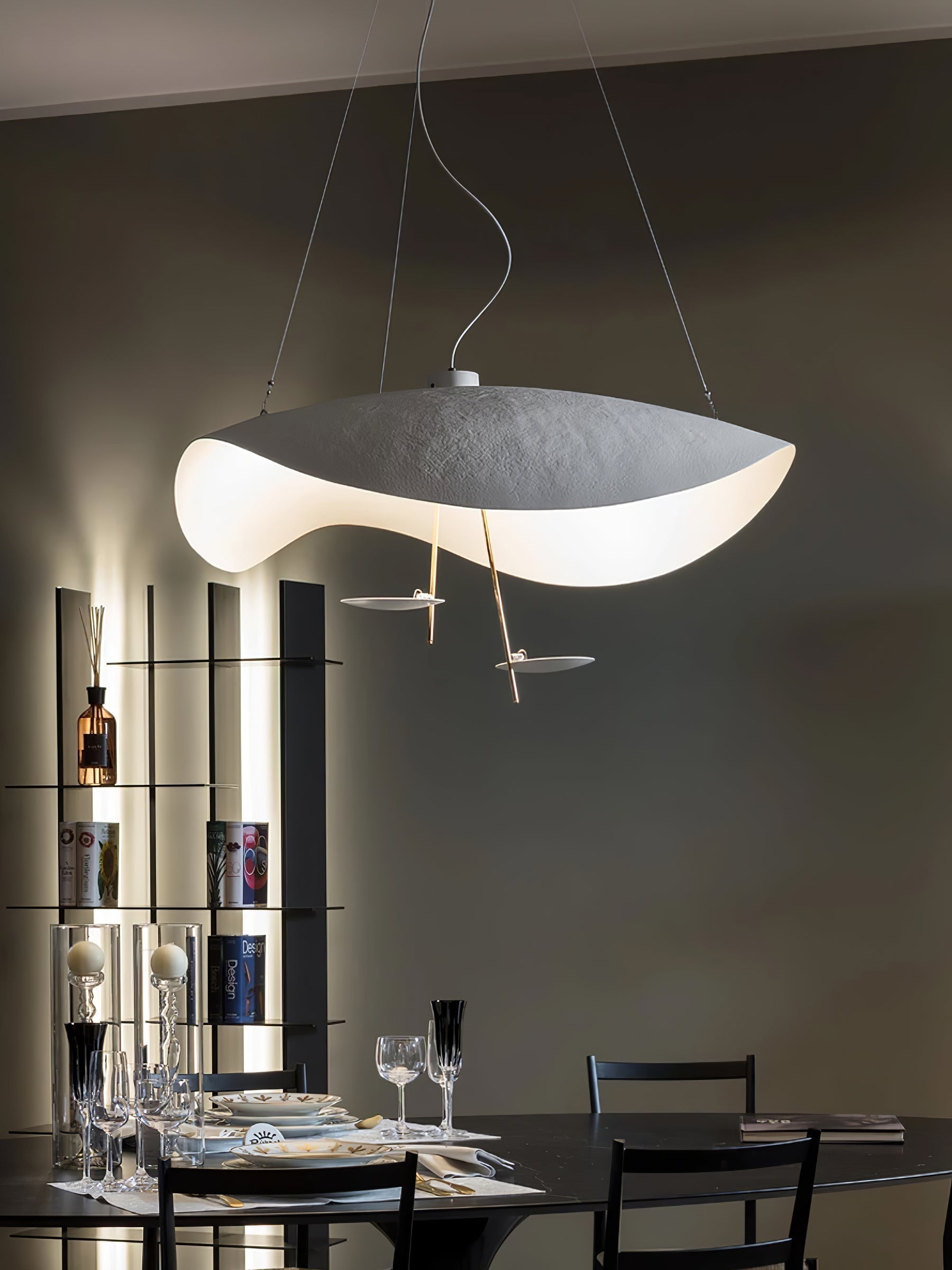 Lustra Suspension Lampe Abat-jour Courbé Noir et Or