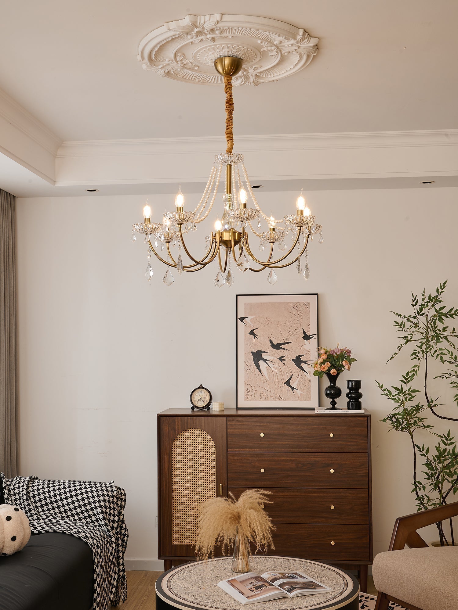 Cevaris Lustre Postmoderne de Luxe en Cristal et Perles