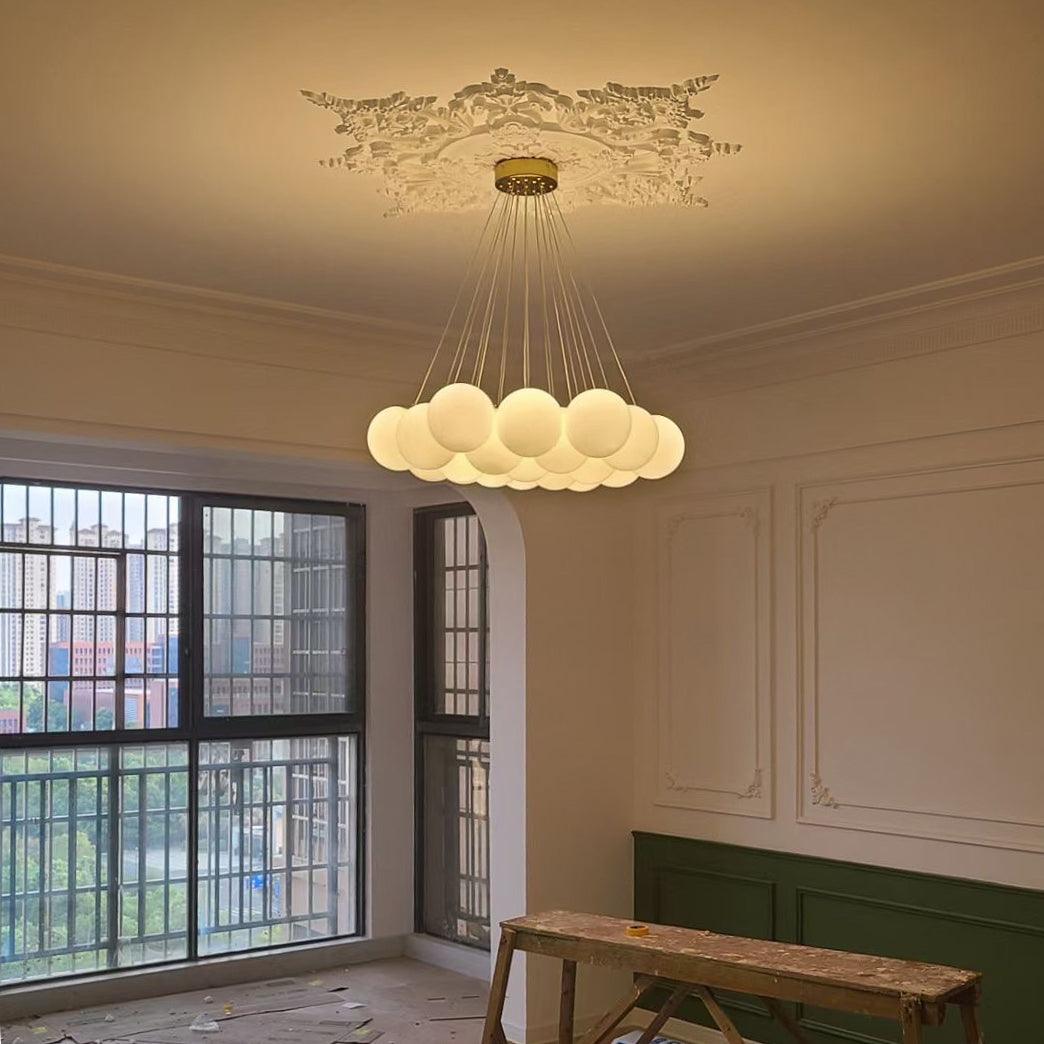 Lustra Lustre en Verre avec Guirlande en Verre Dépoli