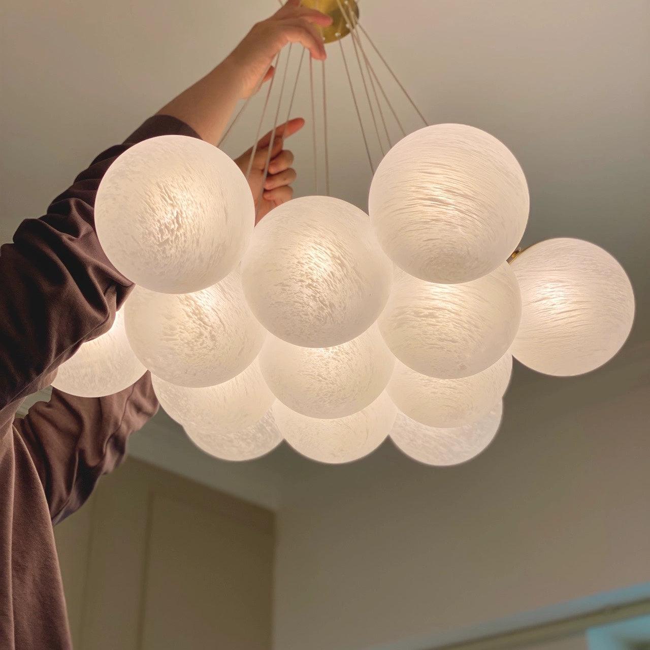 Lustra Lustre en Verre avec Guirlande en Verre Dépoli