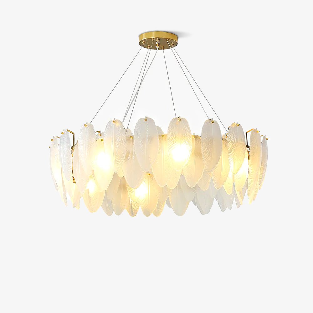 Lustra Lustre en Plumes et Verre Givré Superposé