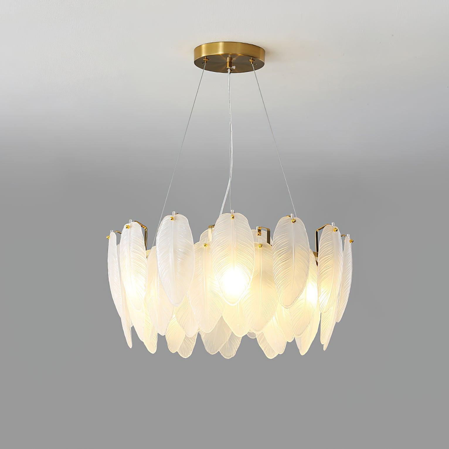 Lustra Lustre en Plumes et Verre Givré Superposé