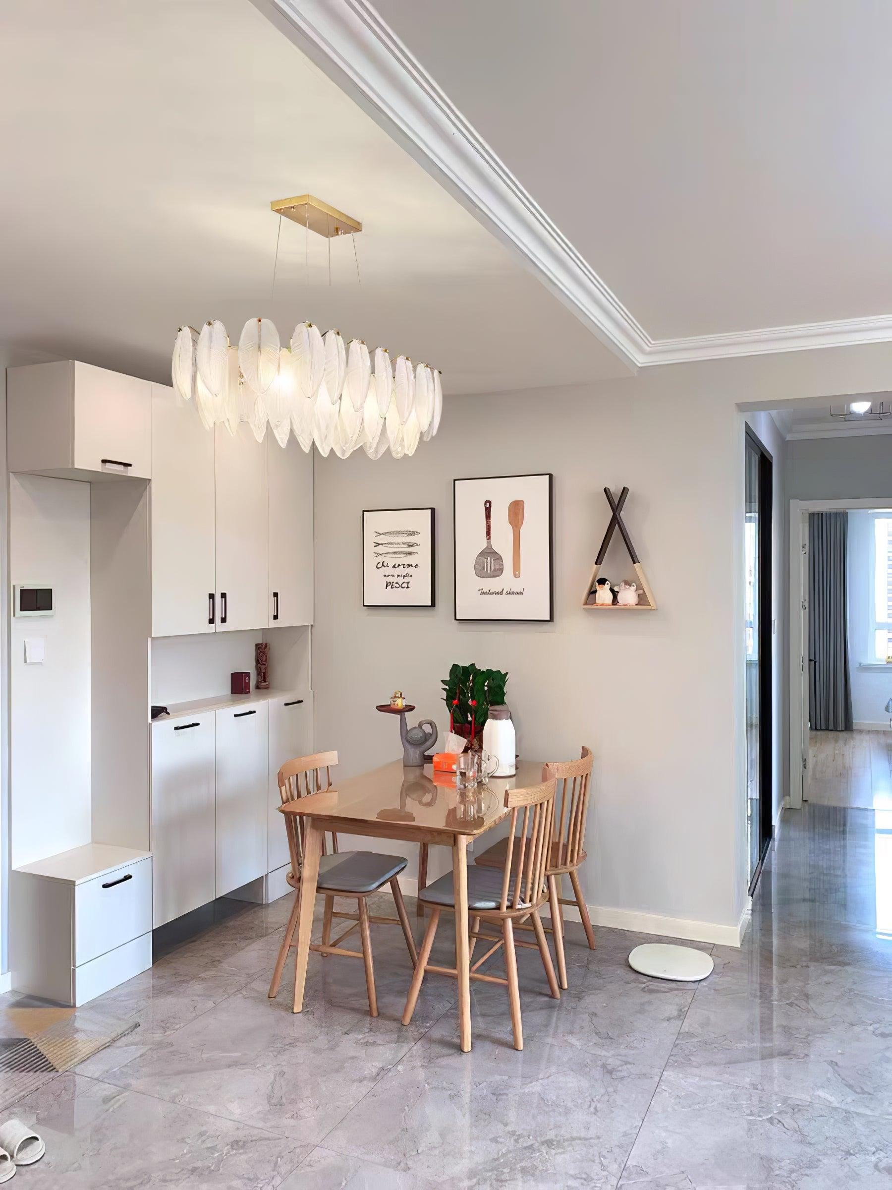 Lustra Lustre en Plumes et Verre Givré Superposé