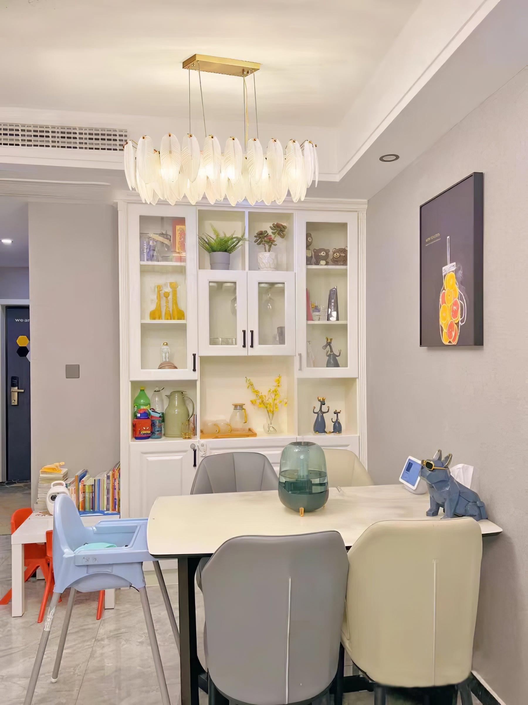 Lustra Lustre en Plumes et Verre Givré Superposé