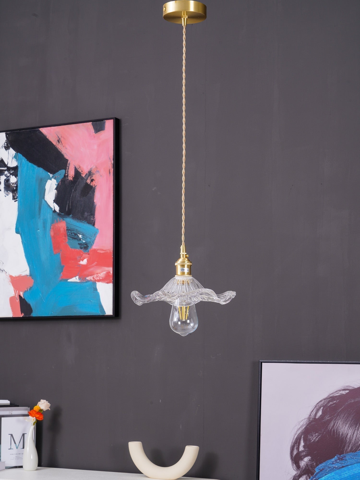 Nerisse Suspension en Verre et Laiton Vintage