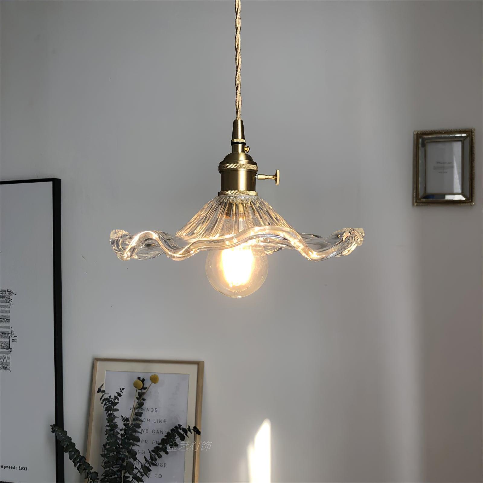 Nerisse Suspension en Verre et Laiton Vintage