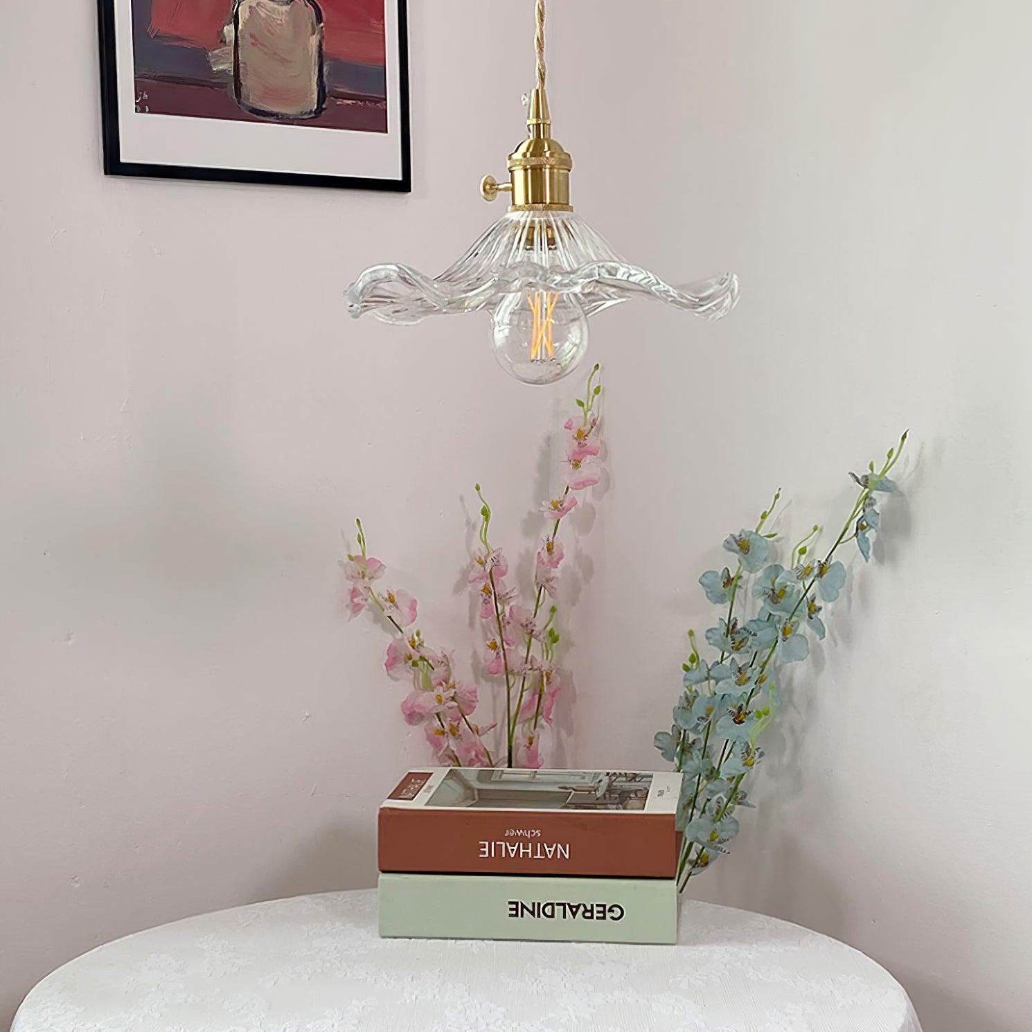 Nerisse Suspension en Verre et Laiton Vintage