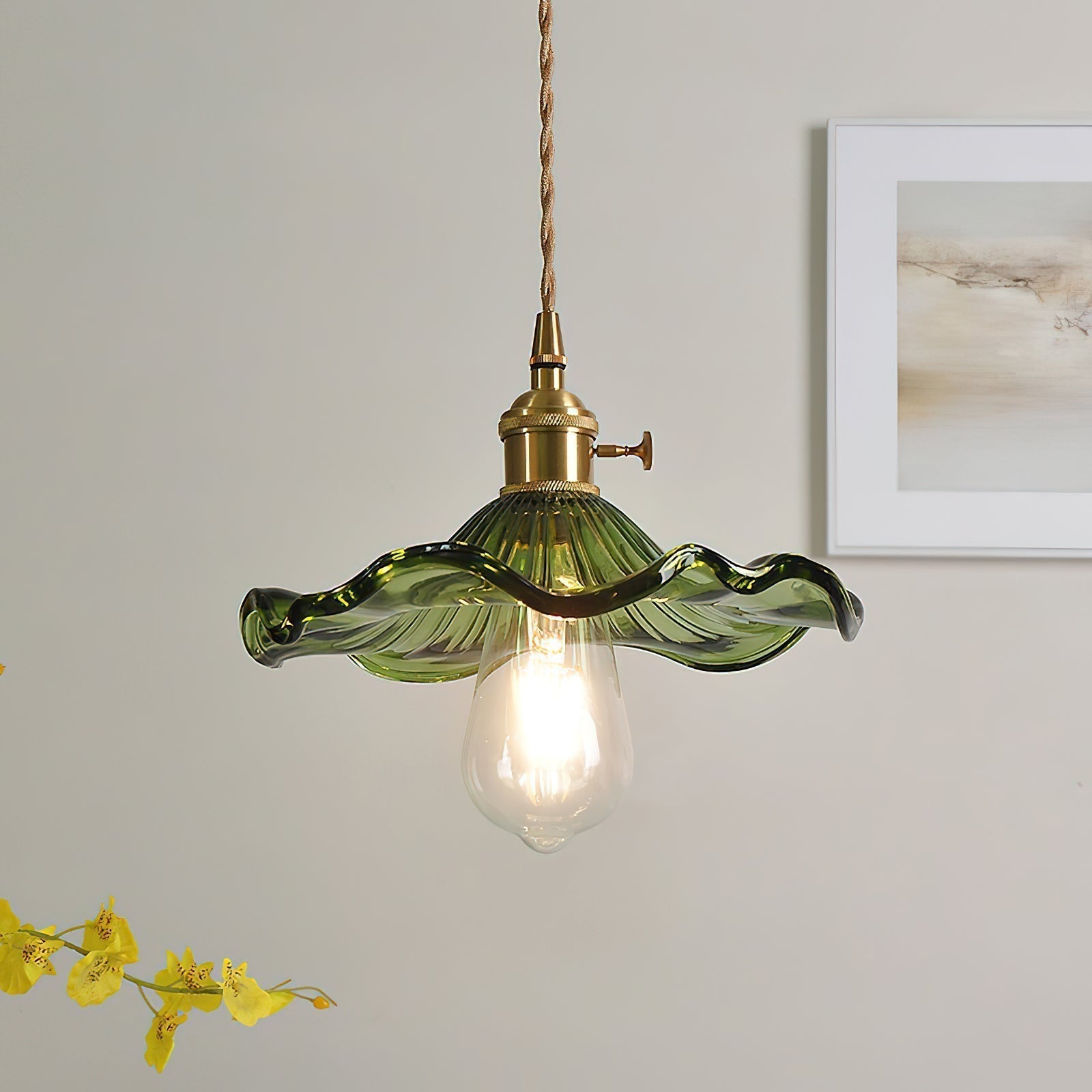 Nerisse Suspension en Verre et Laiton Vintage