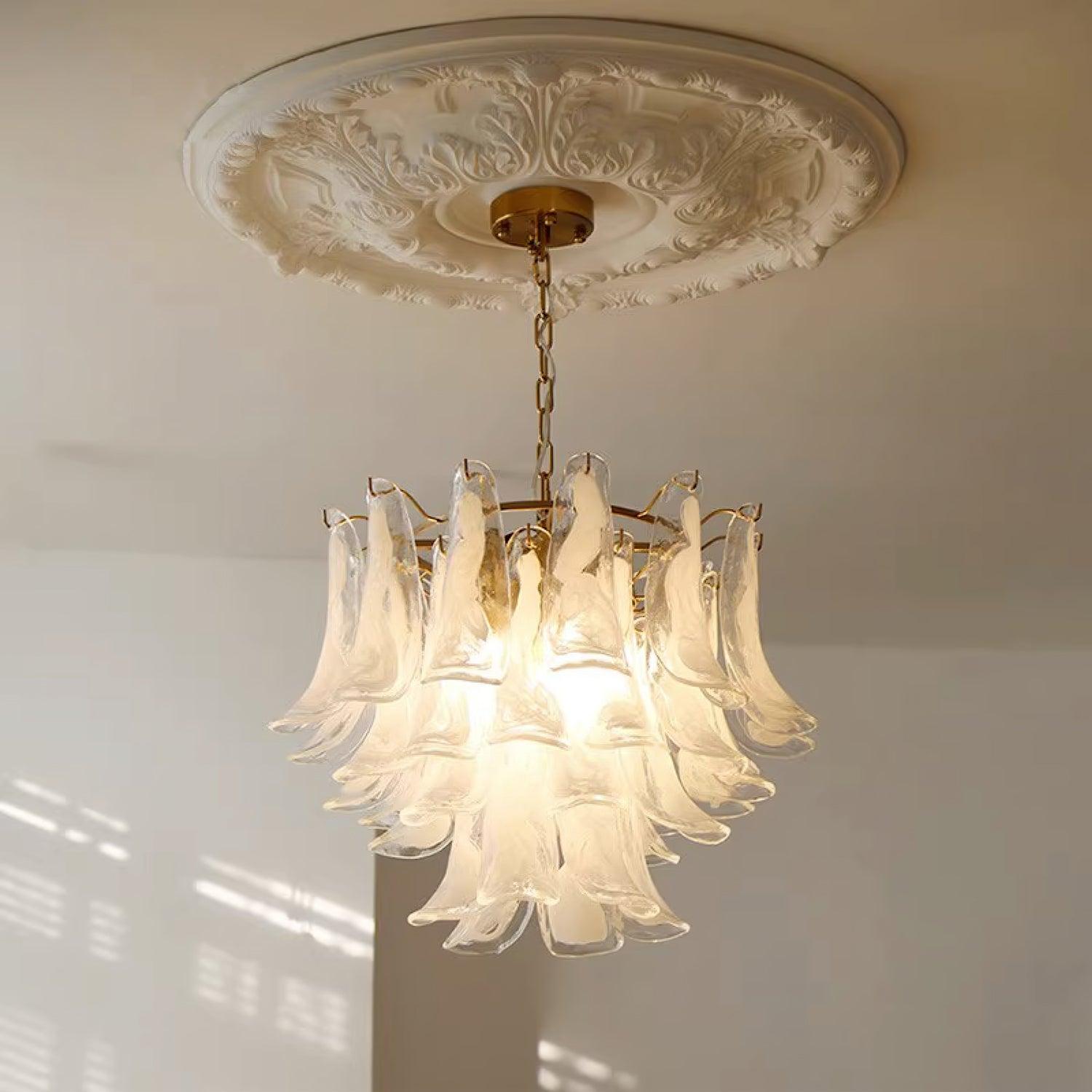 Aurora Lustre Murano Verre Feuille Doré