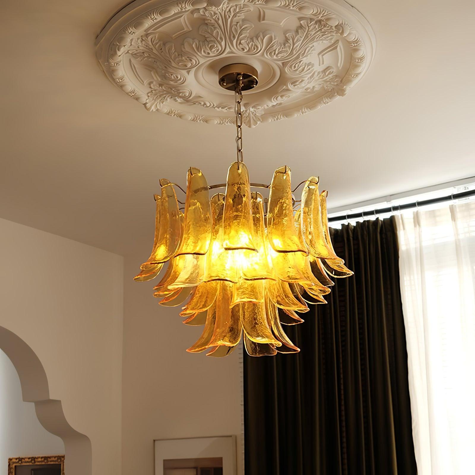Aurora Lustre Murano Verre Feuille Doré