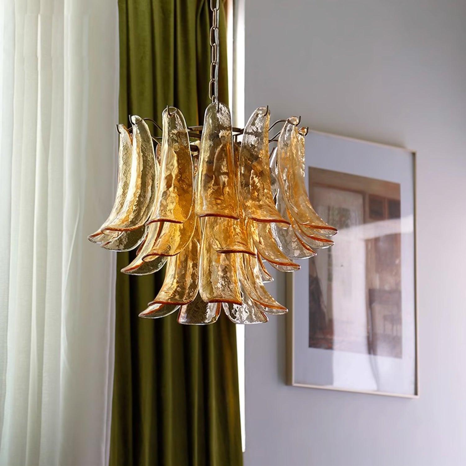 Aurora Lustre Murano Verre Feuille Doré