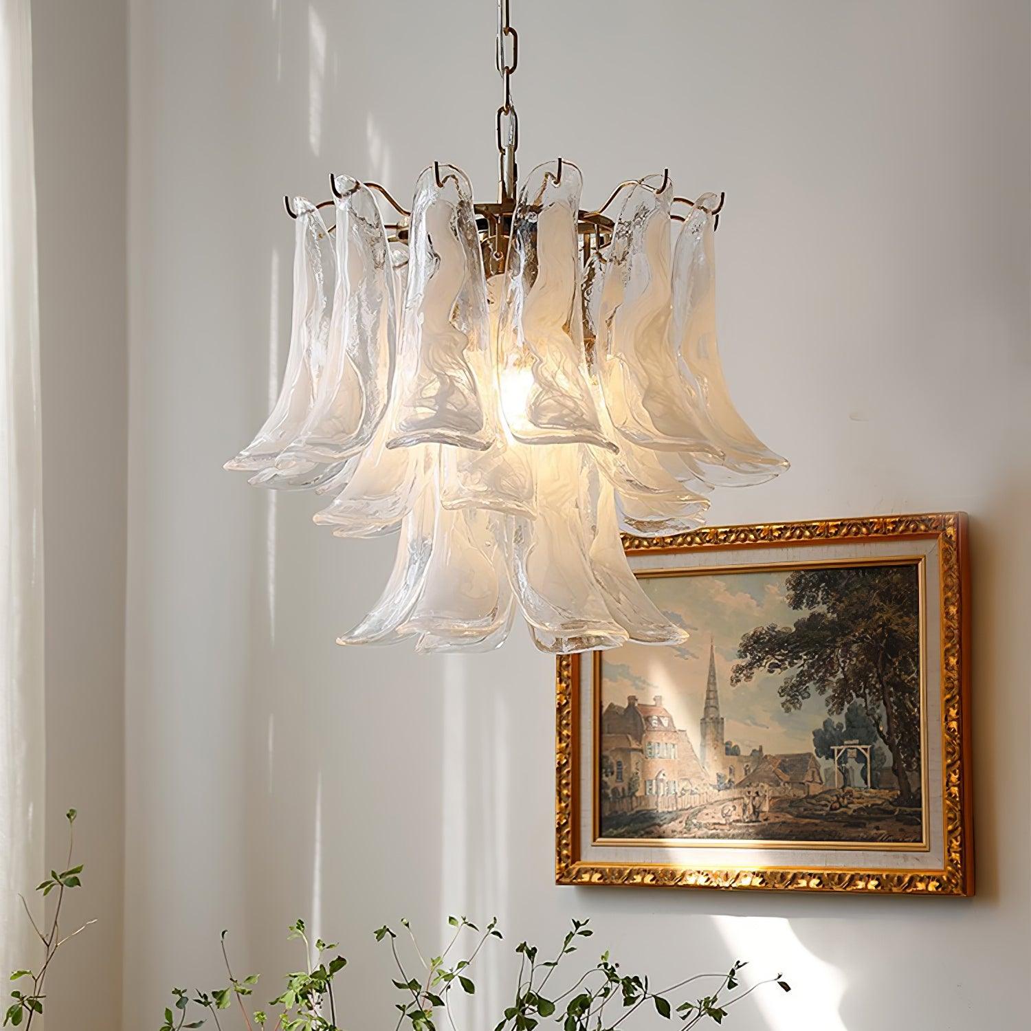 Aurora Lustre Murano Verre Feuille Doré