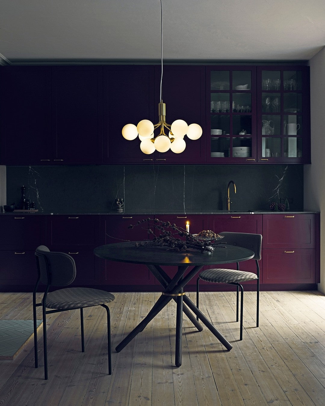 Lustra Suspension en Verre Globe Cluster Laiton