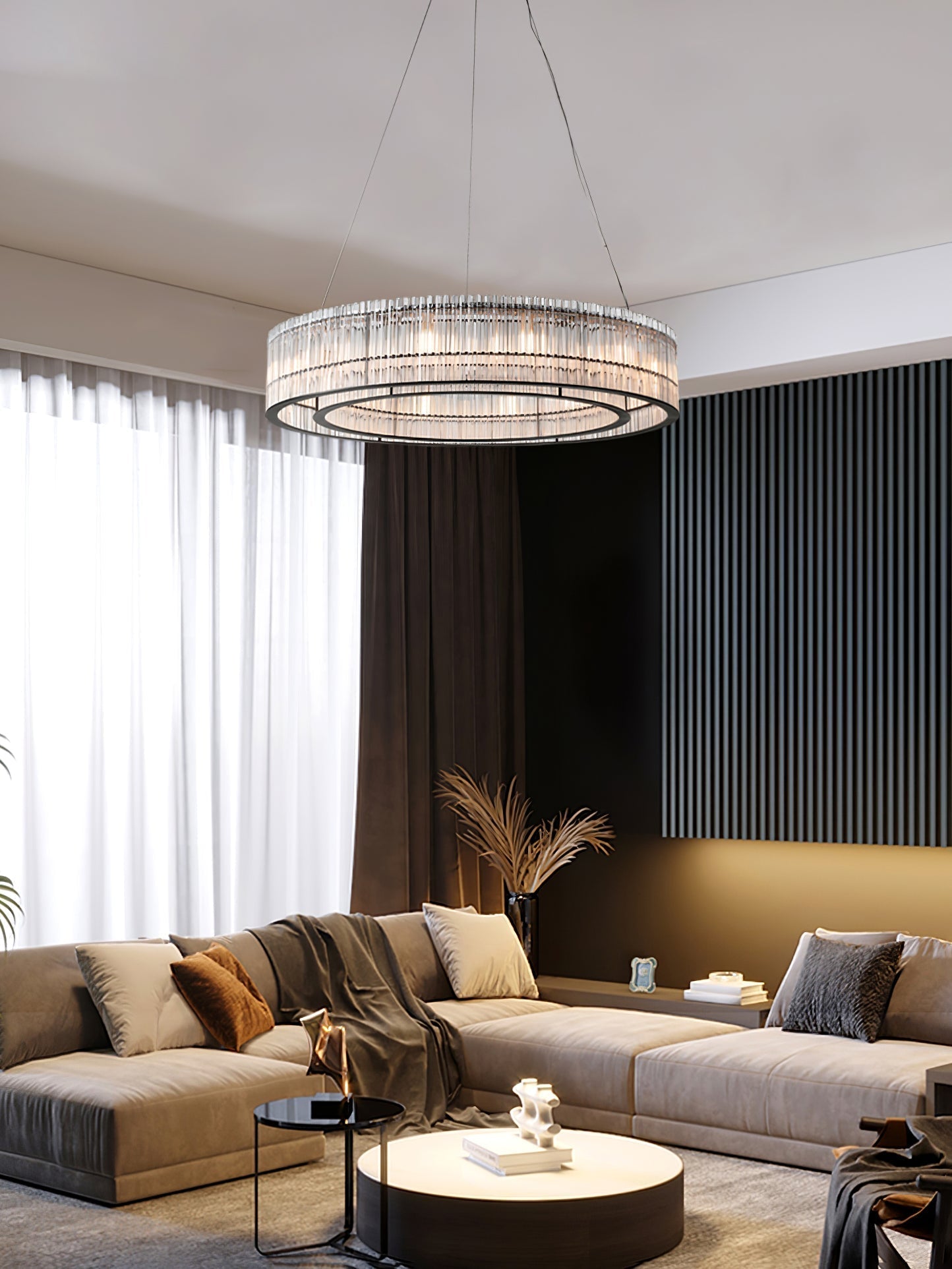 Lustra Suspension en Verre Tube Anneau Moderne Luxe