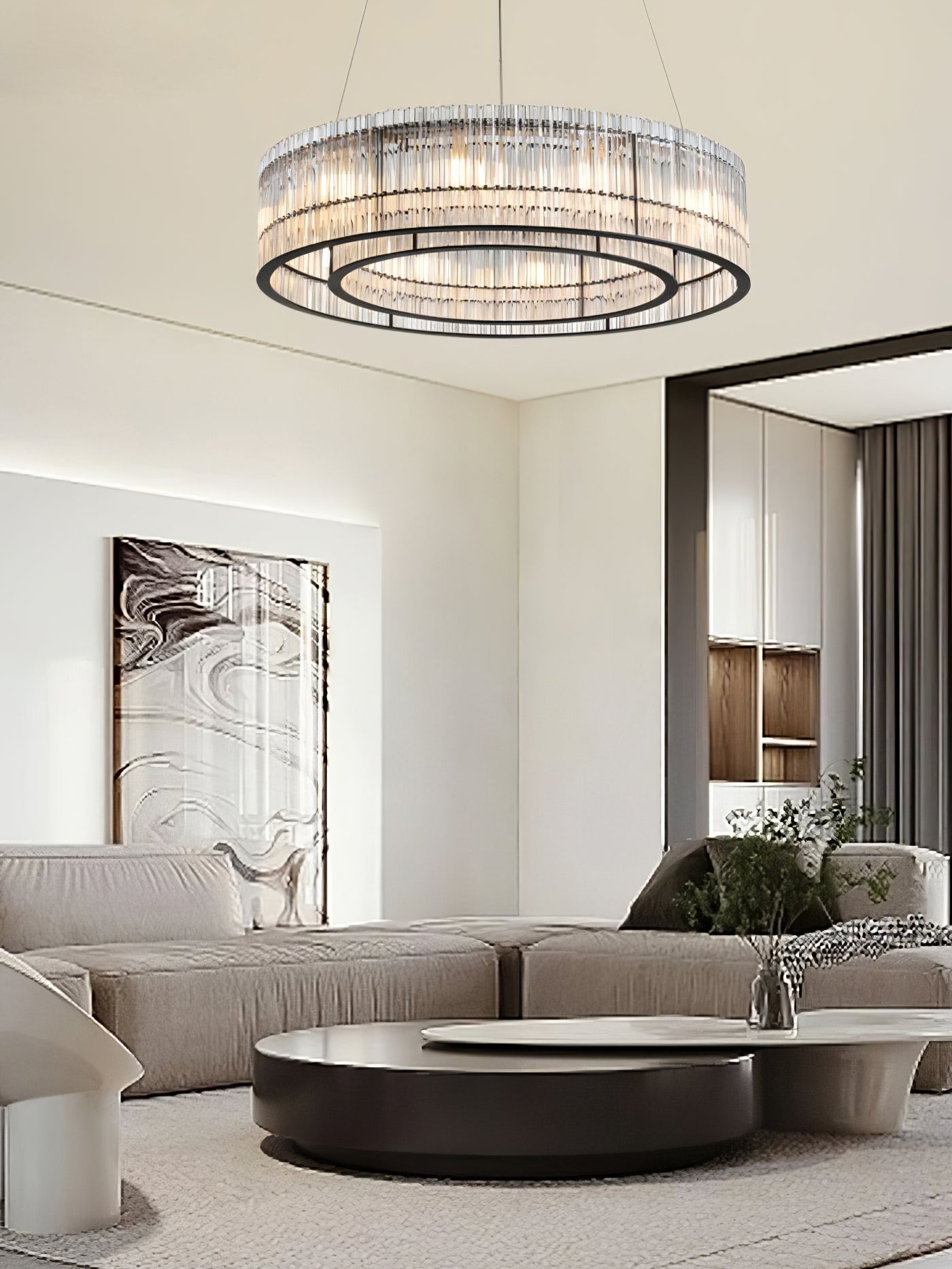 Lustra Suspension en Verre Tube Anneau Moderne Luxe