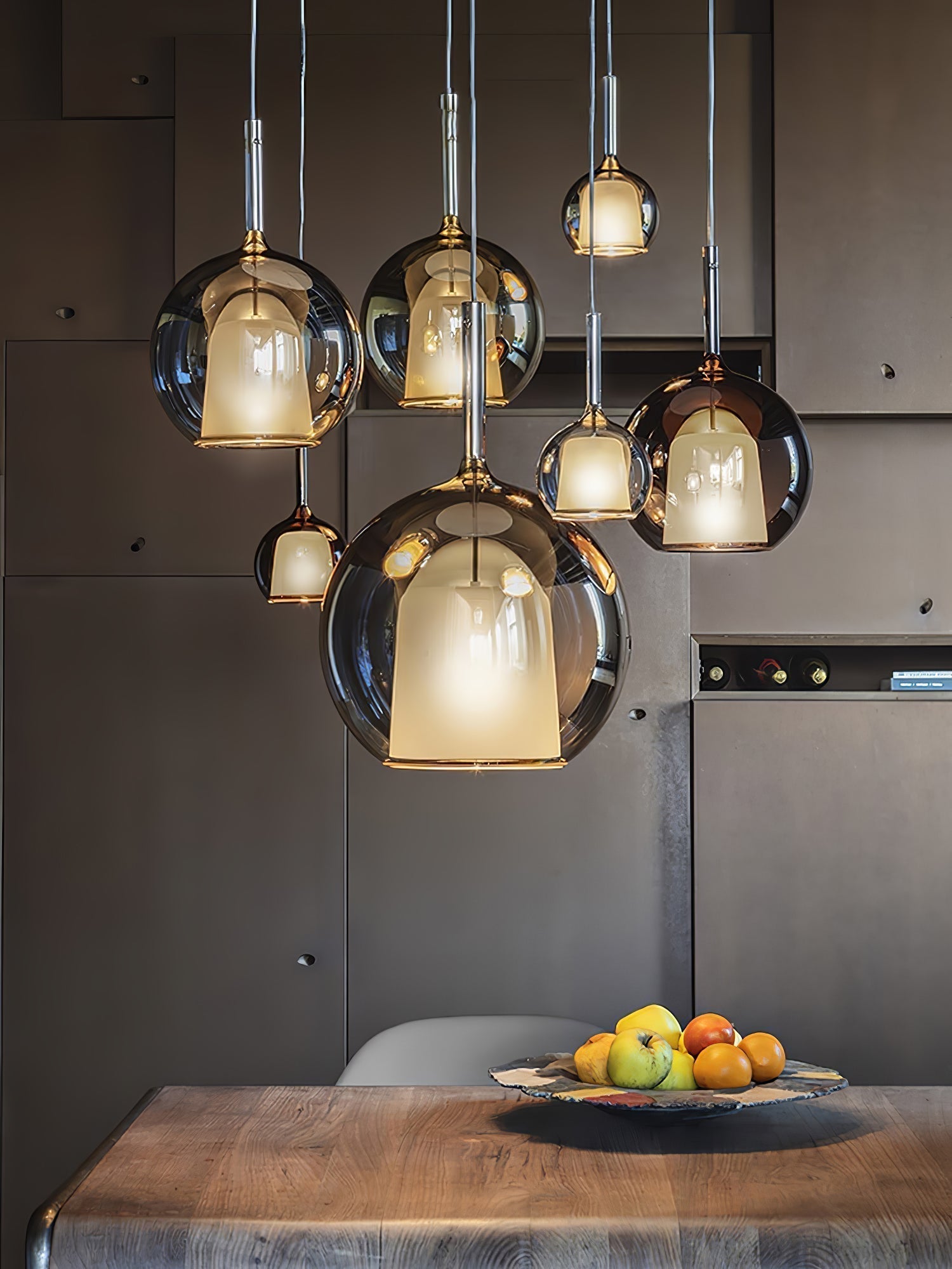Lustra Suspension en Verre Fumé Rond