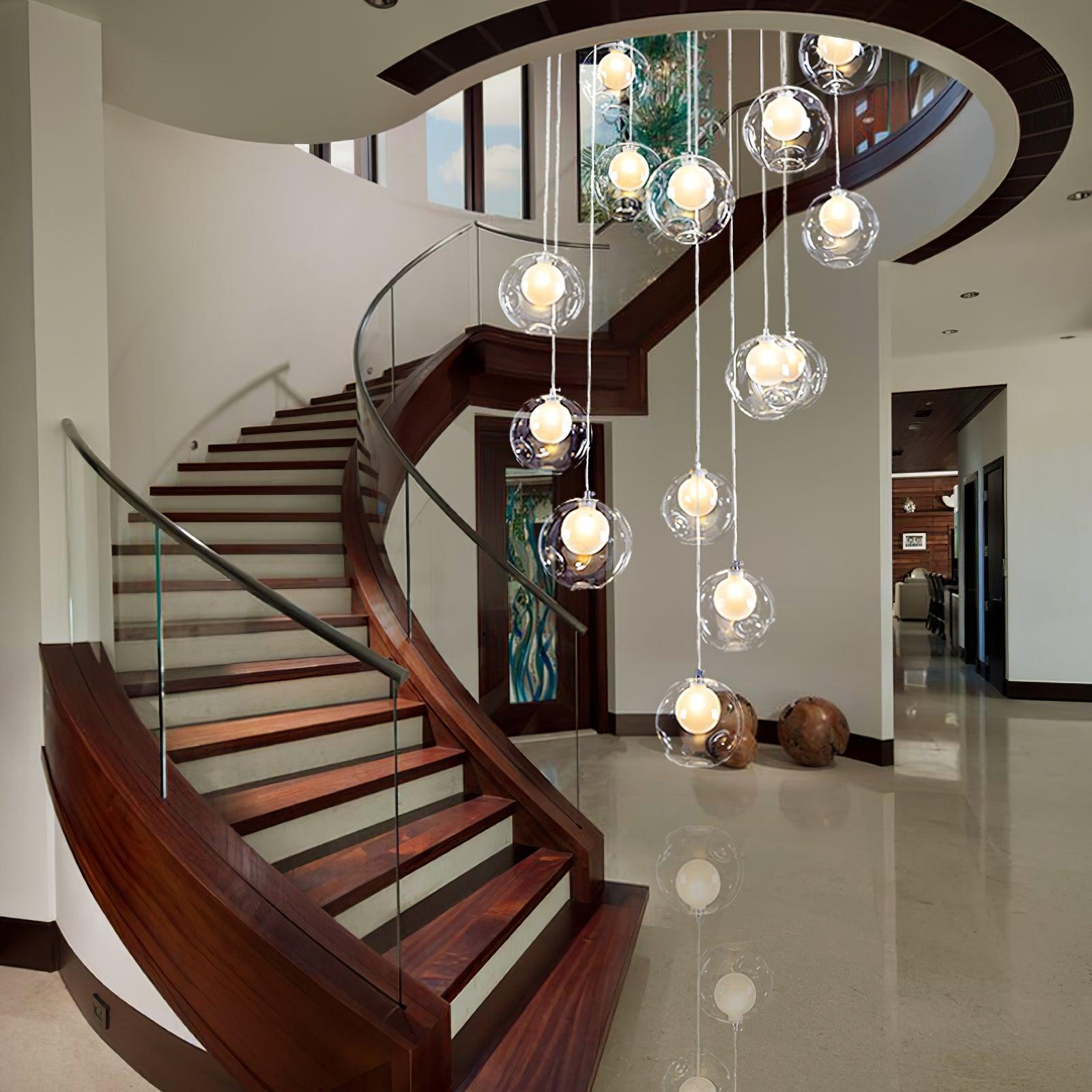 Verona Lustre Cluster Globe Transparent Escaliers