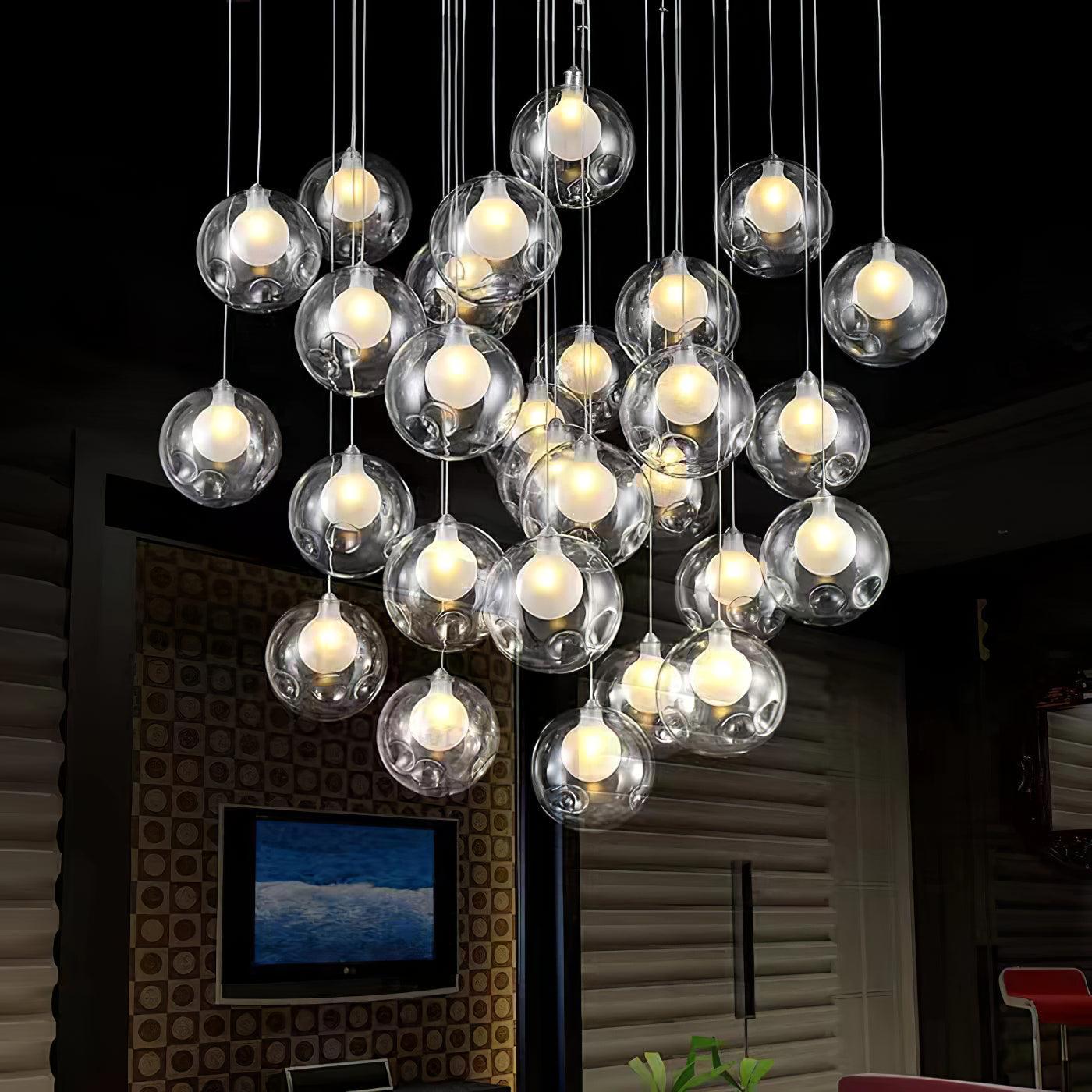 Verona Lustre Cluster Globe Transparent Escaliers