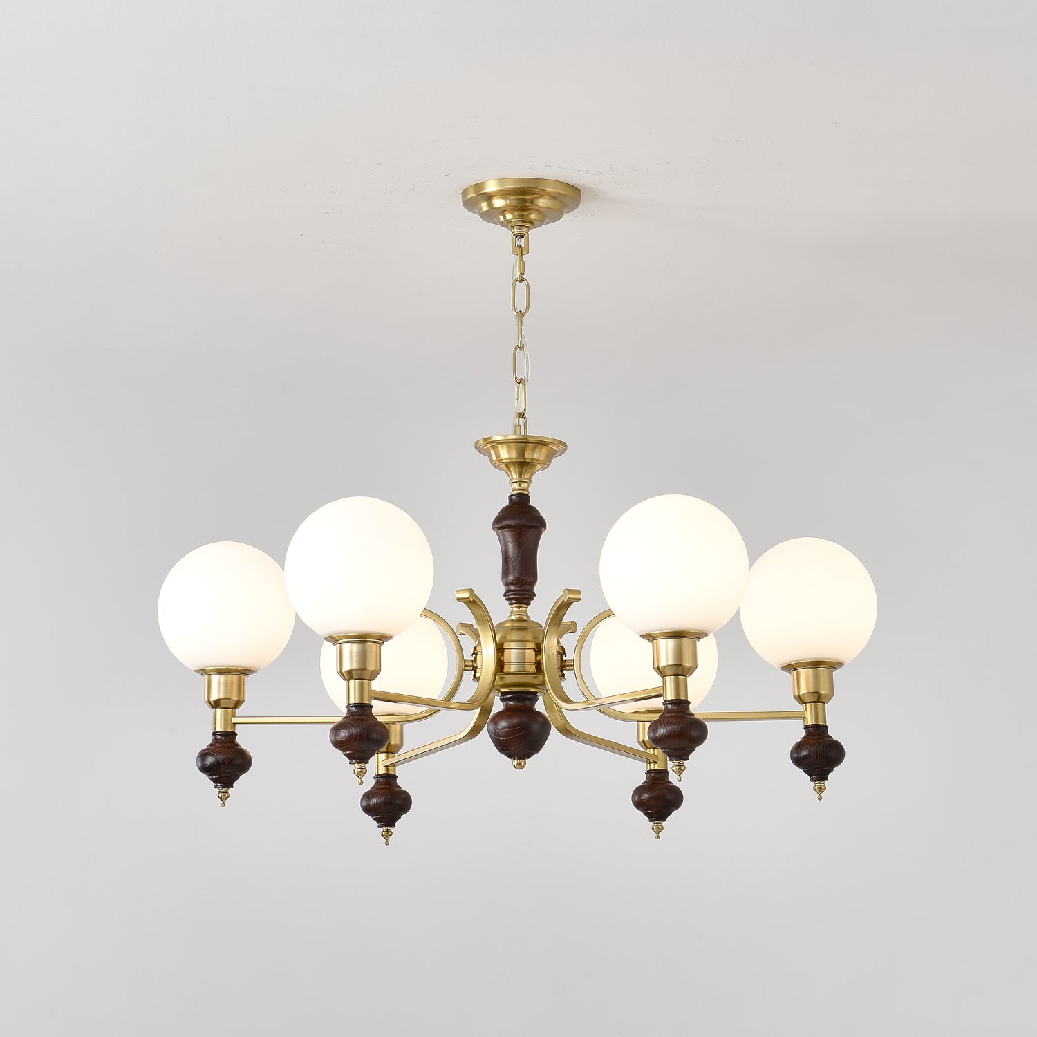 Lustra Lustre Bois Laiton Globe Orb