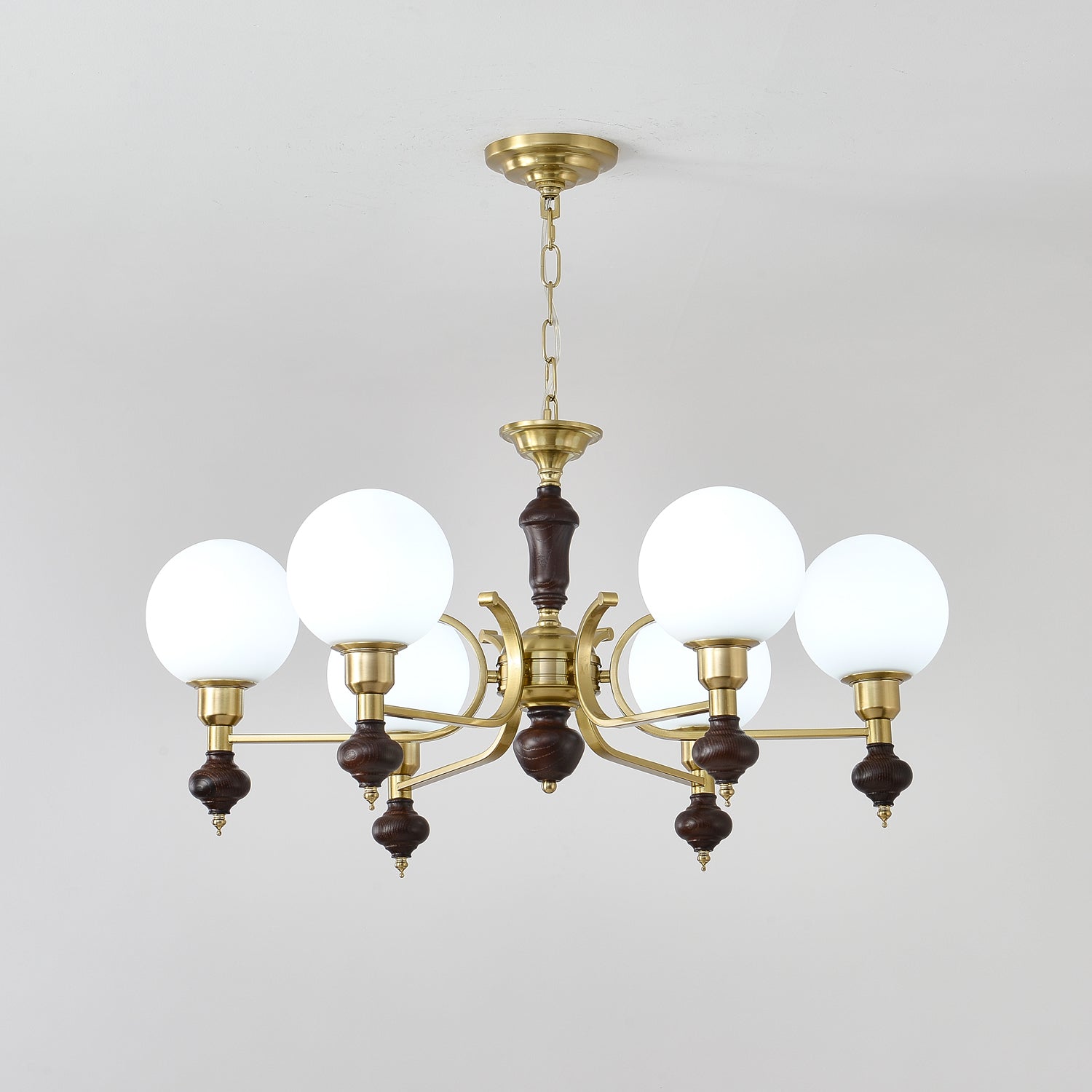 Lustra Lustre Bois Laiton Globe Orb