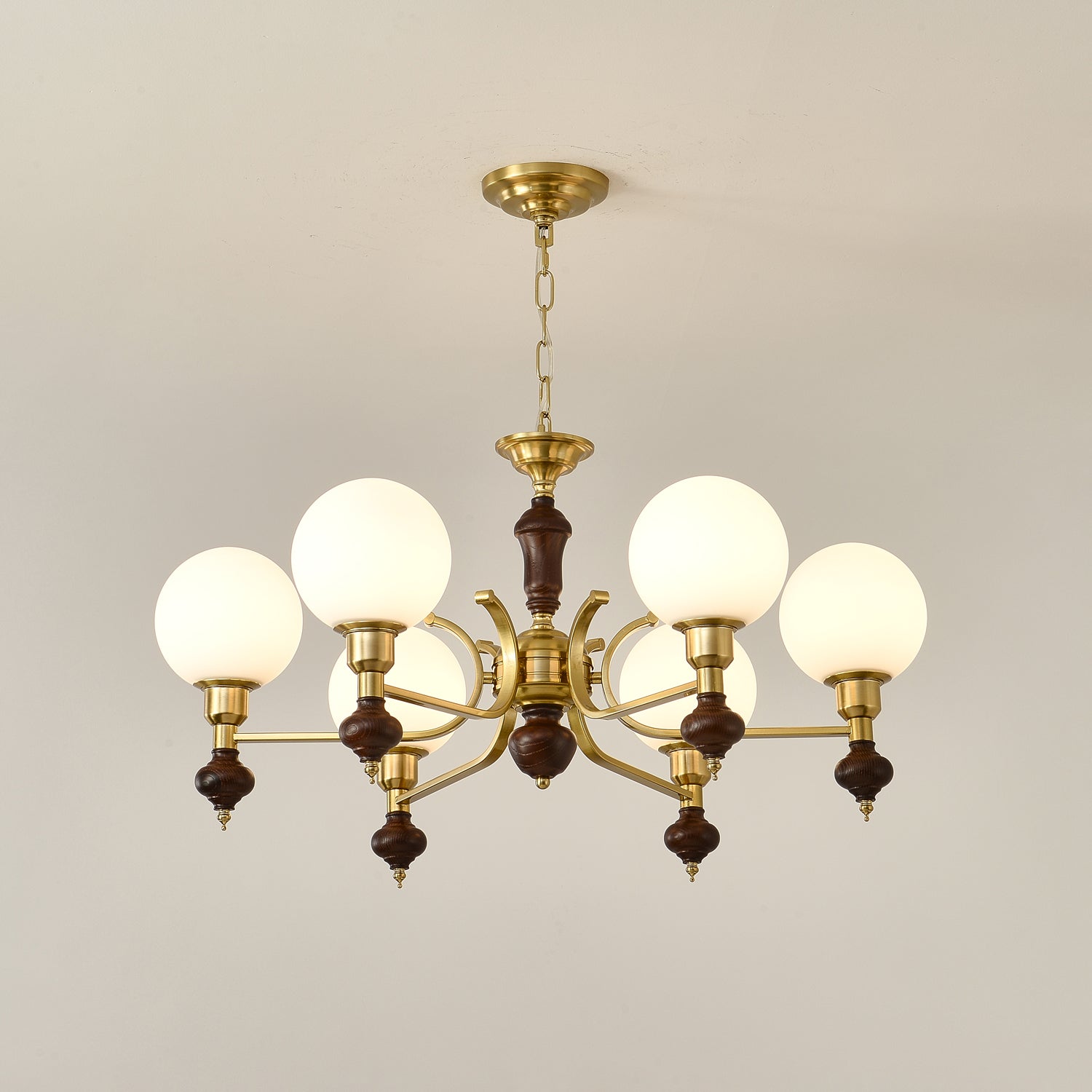 Lustra Lustre Bois Laiton Globe Orb