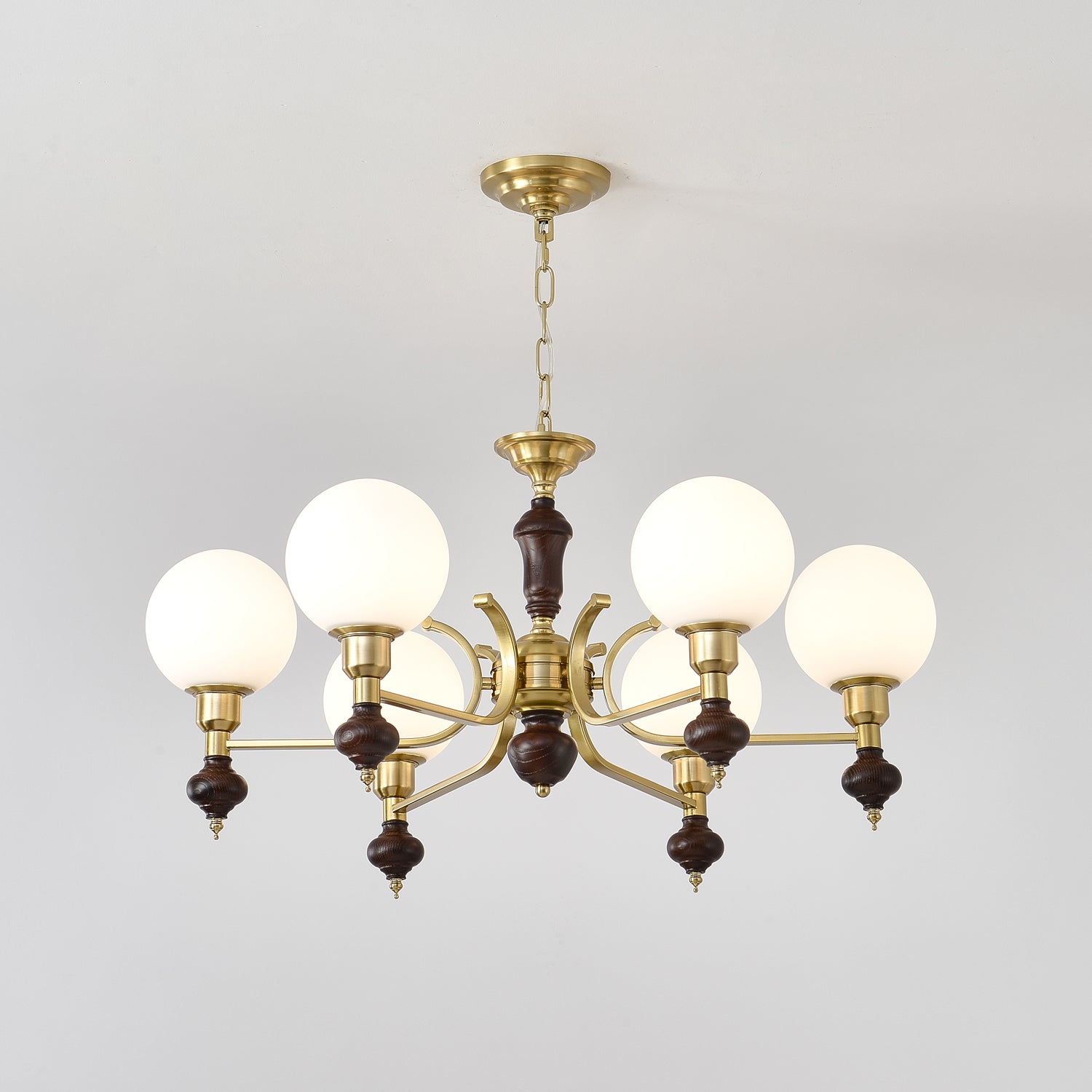 Lustra Lustre Bois Laiton Globe Orb