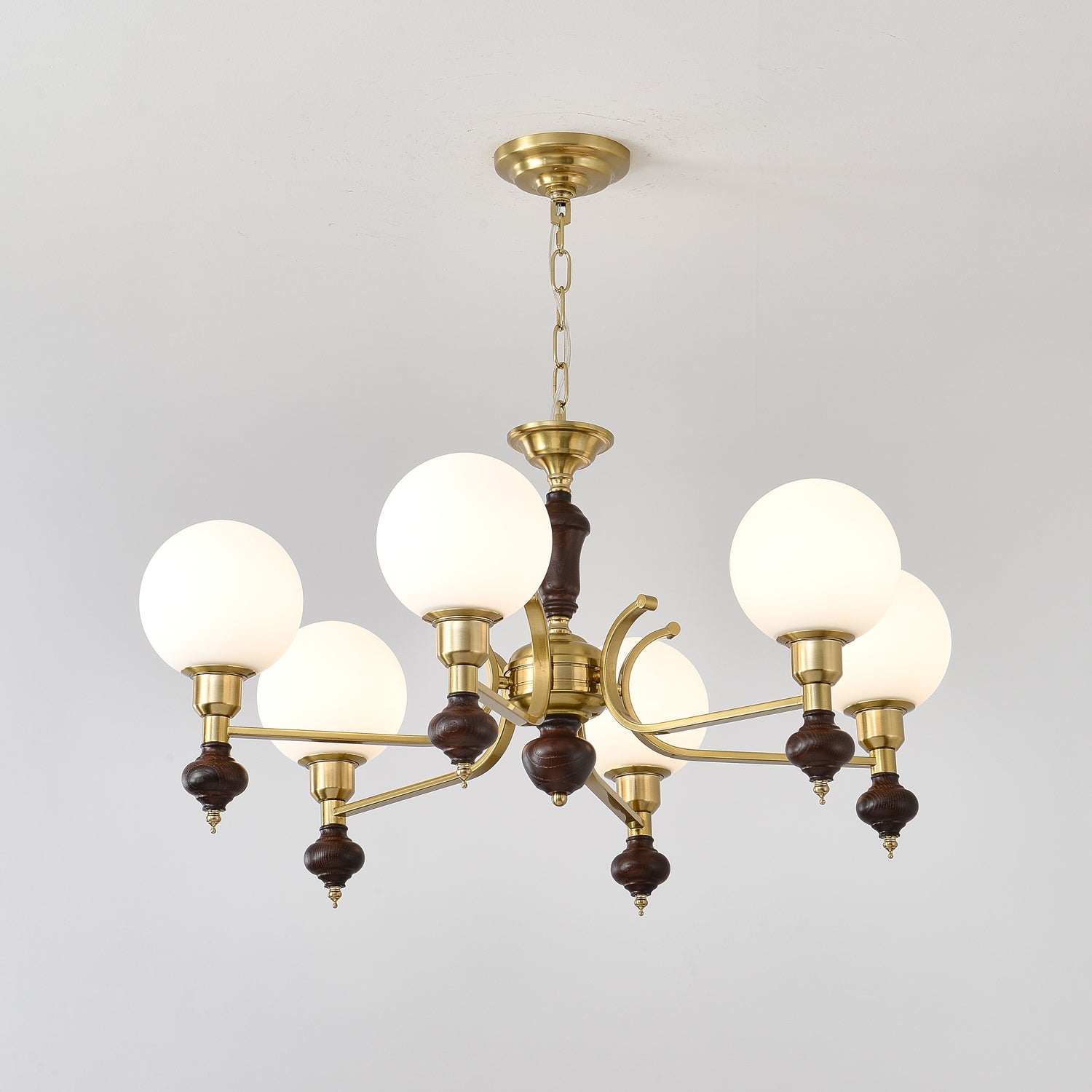 Lustra Lustre Bois Laiton Globe Orb