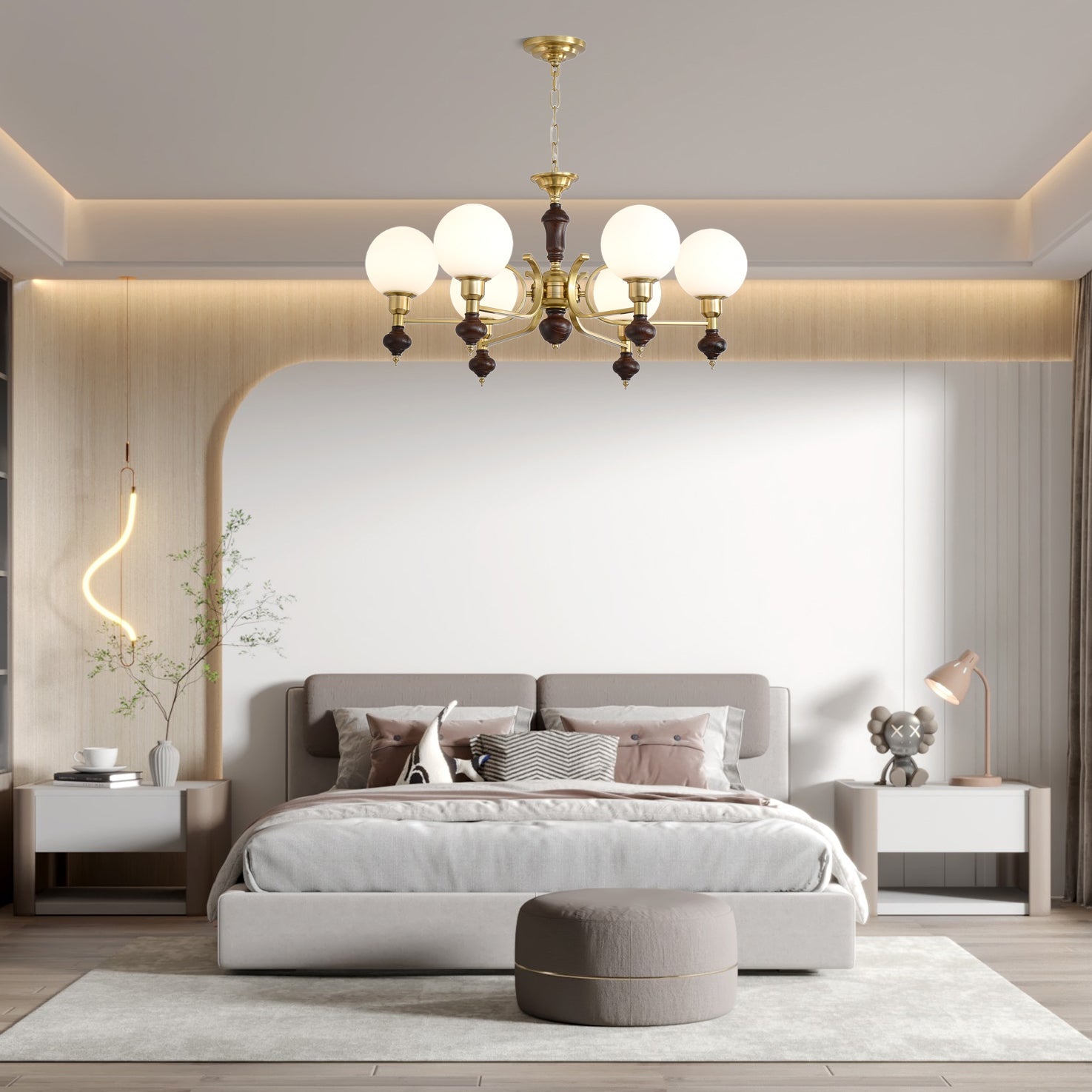 Lustra Lustre Bois Laiton Globe Orb