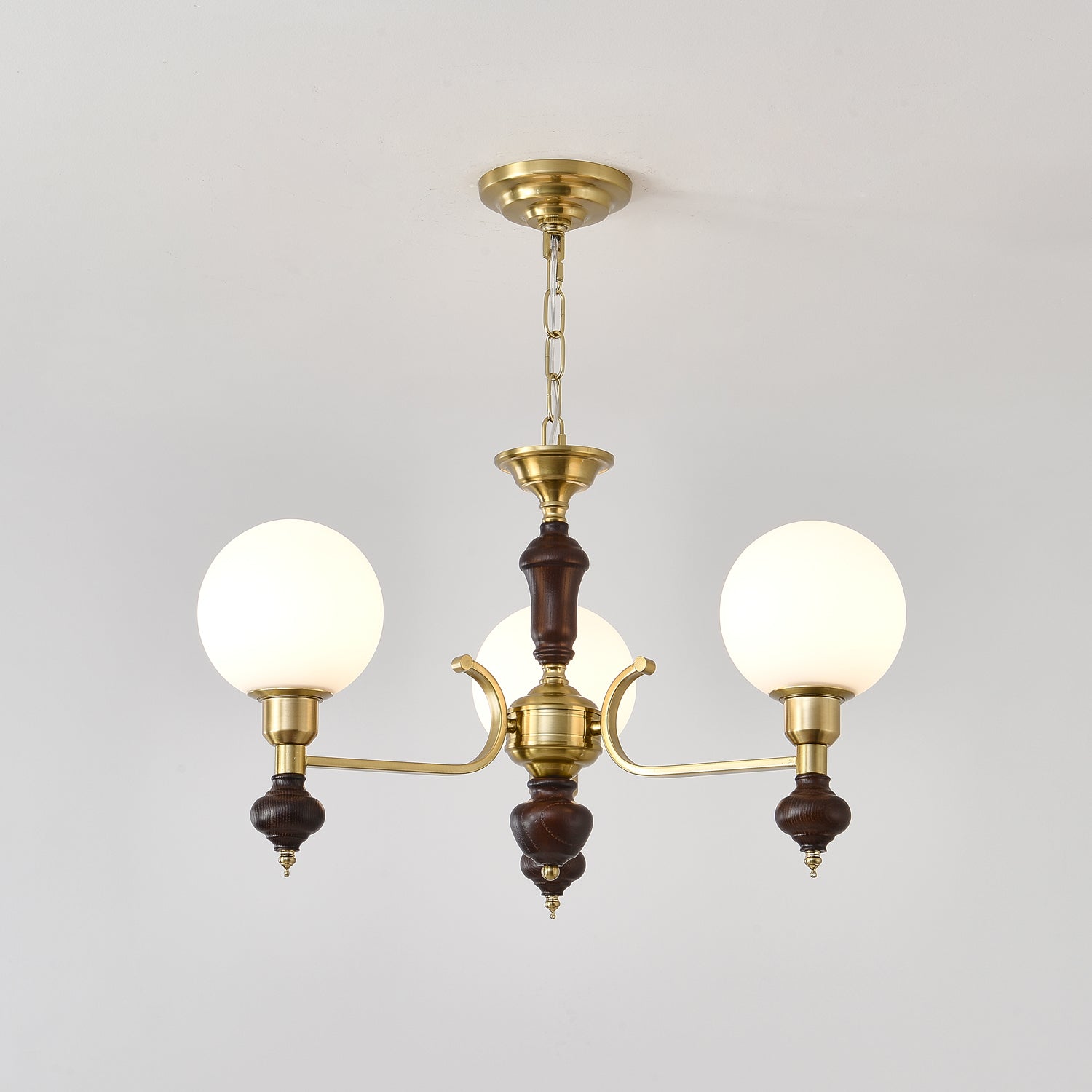 Lustra Lustre Bois Laiton Globe Orb