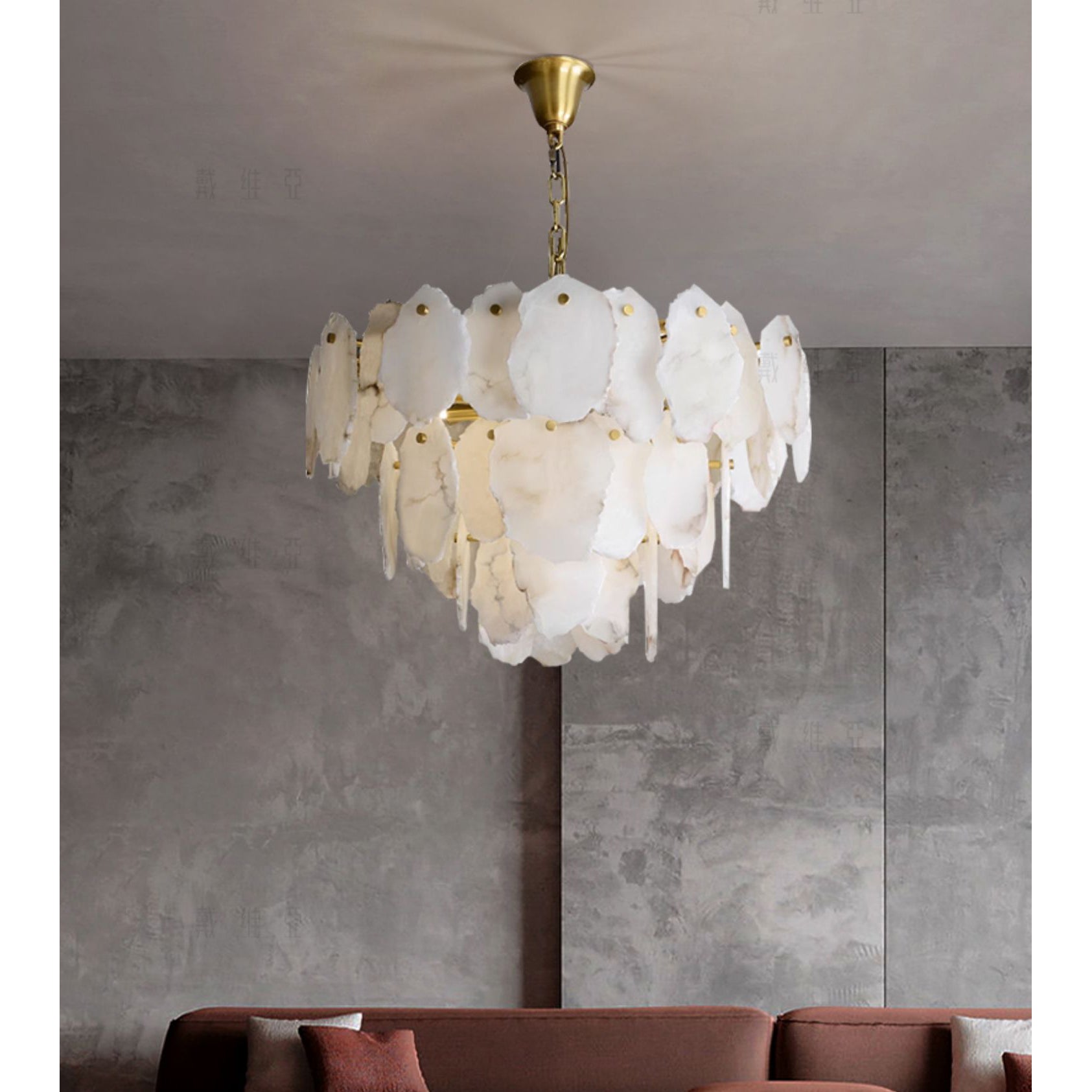 Gloire Lustre En Laiton Et Albâtre à Créativité Individuelle