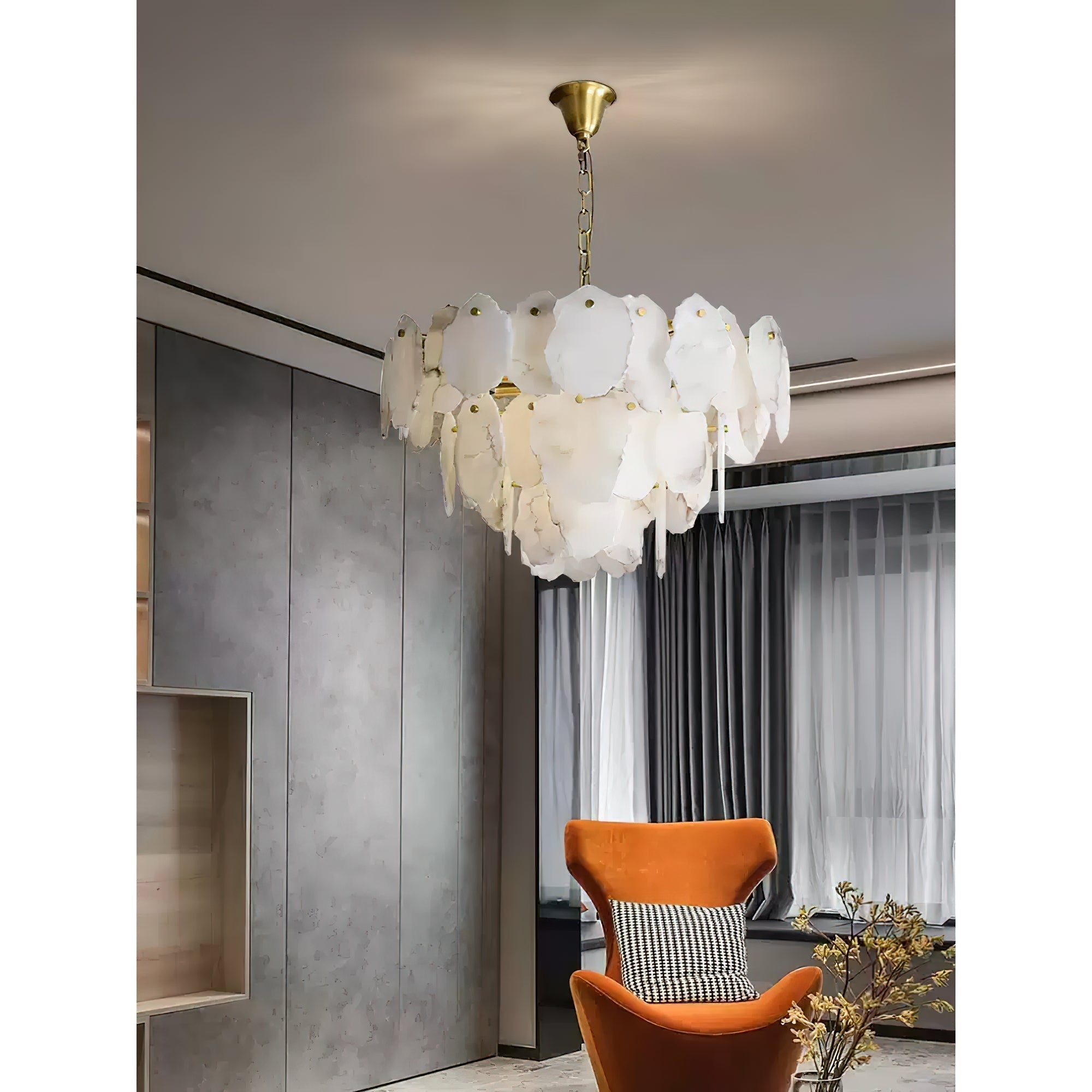Gloire Lustre En Laiton Et Albâtre à Créativité Individuelle