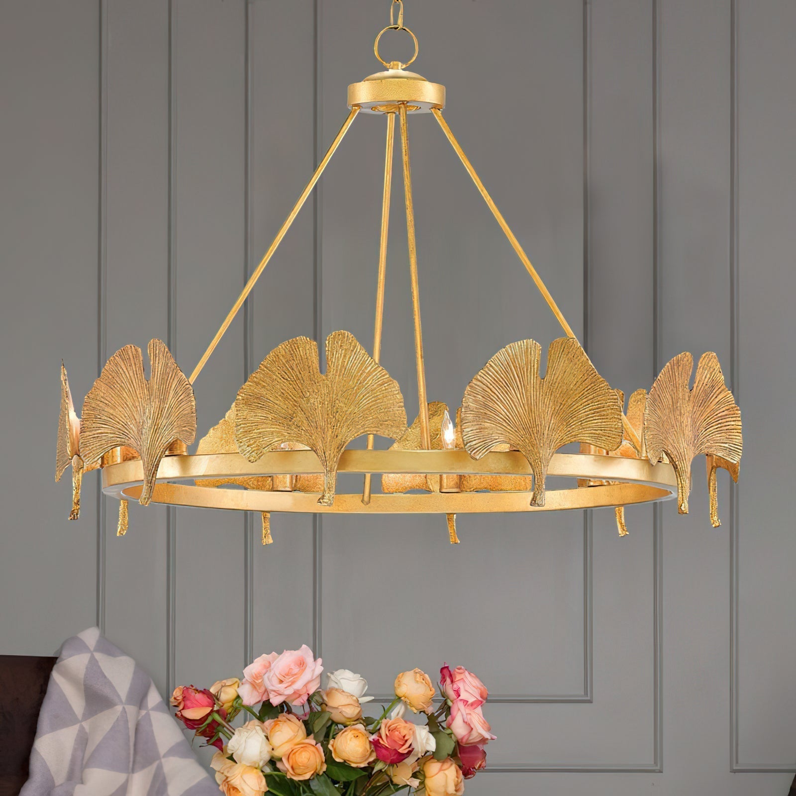 Cavinan Lustre En Métal Doré Avec Feuille De Ginkgo