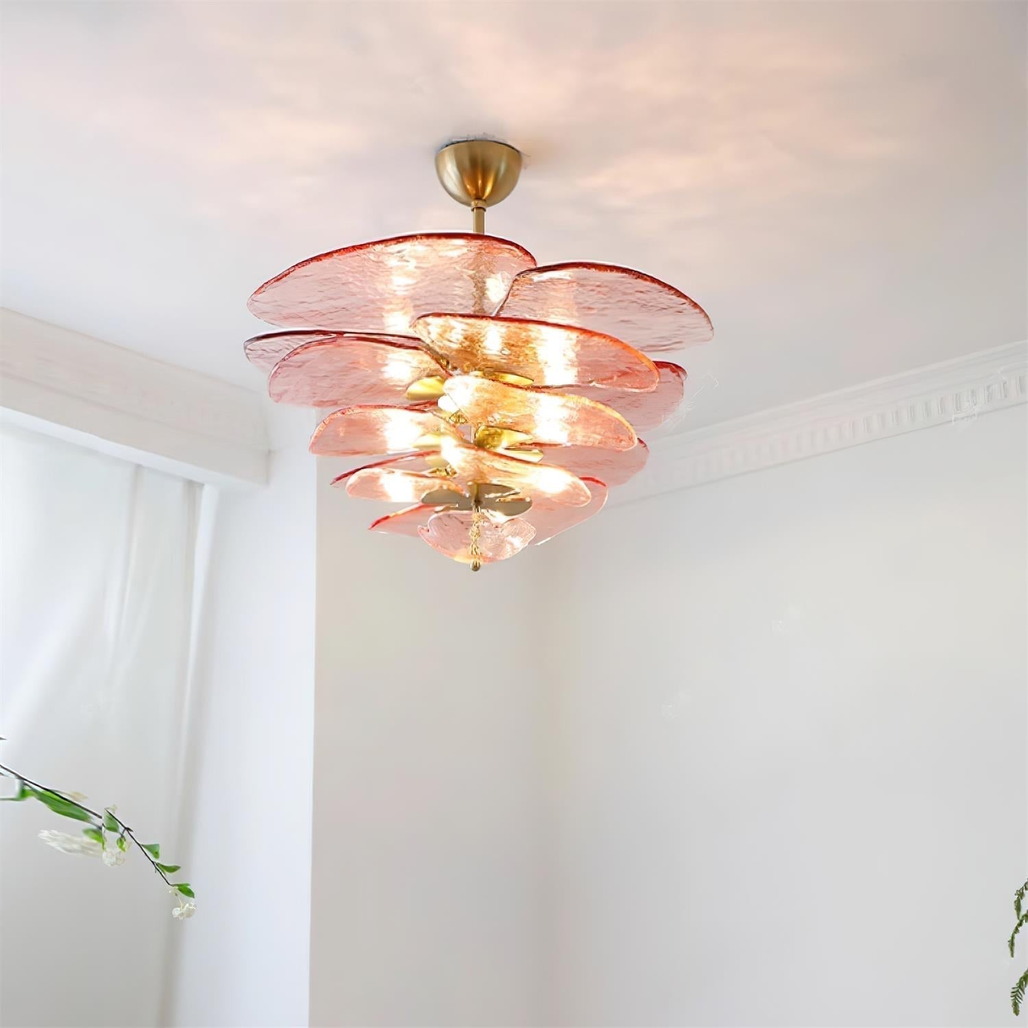 Aurora Lustre Pétale en Verre Murano Doré Luxe