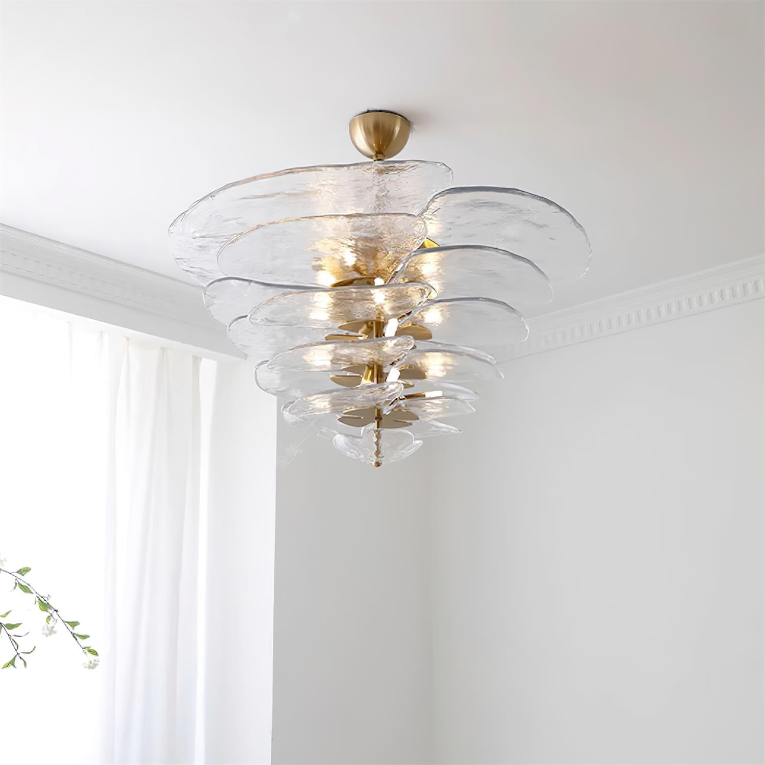 Aurora Lustre Pétale en Verre Murano Doré Luxe