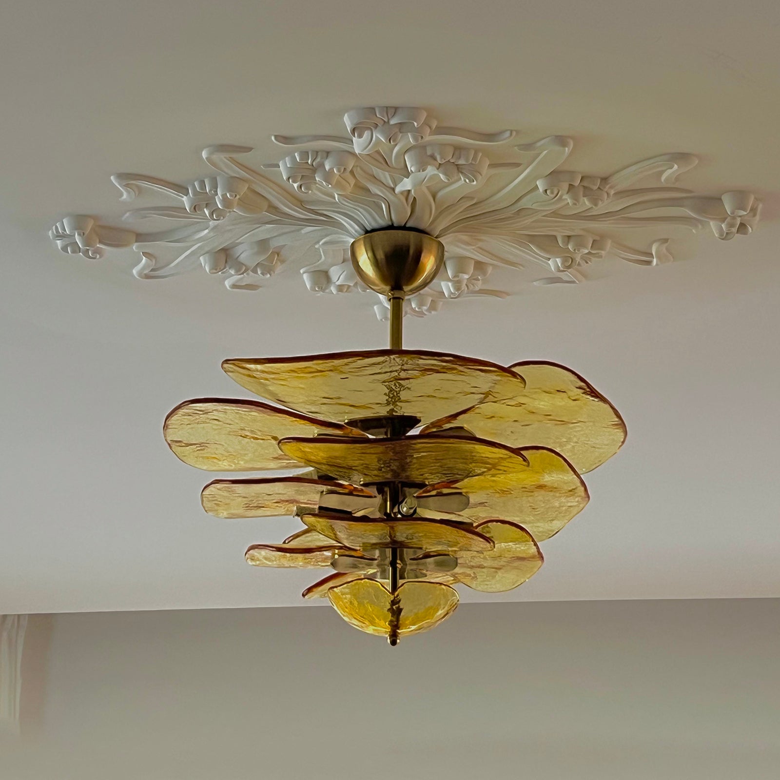 Aurora Lustre Pétale en Verre Murano Doré Luxe
