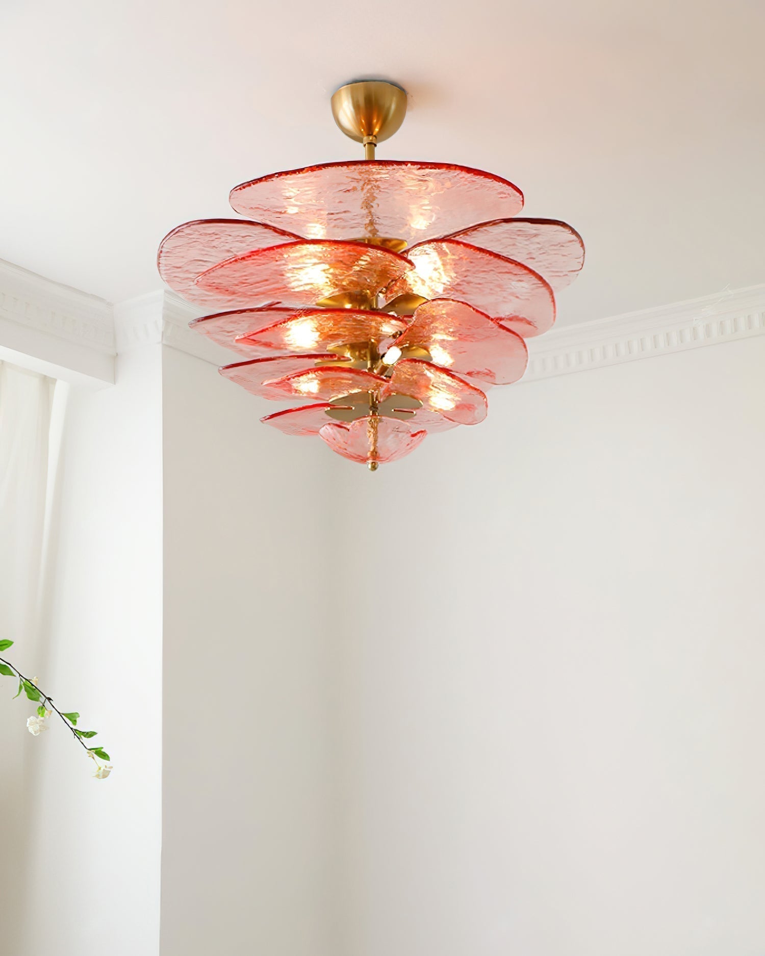 Aurora Lustre Pétale en Verre Murano Doré Luxe