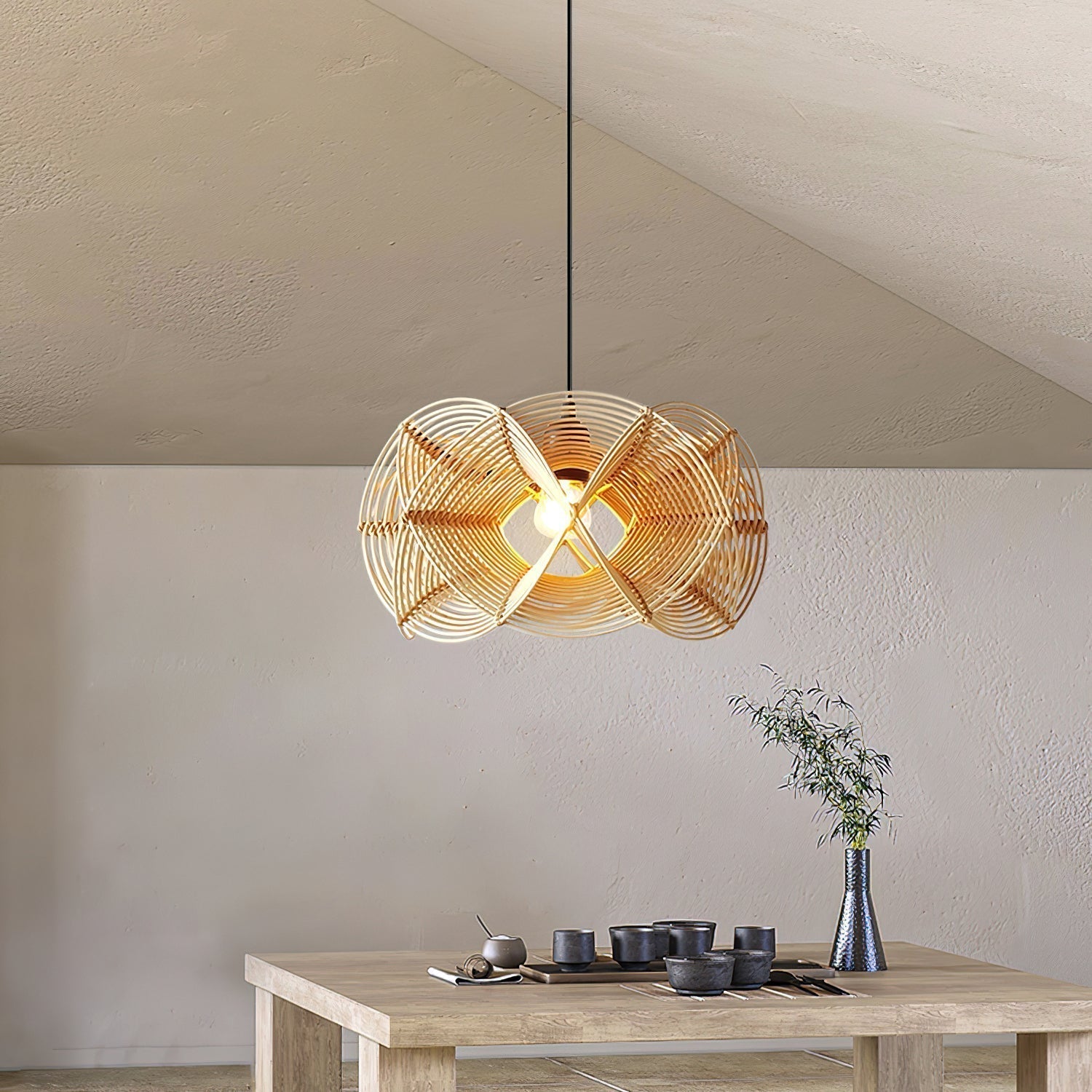 Golven Suspension Rattan Tissé Organique Artistique