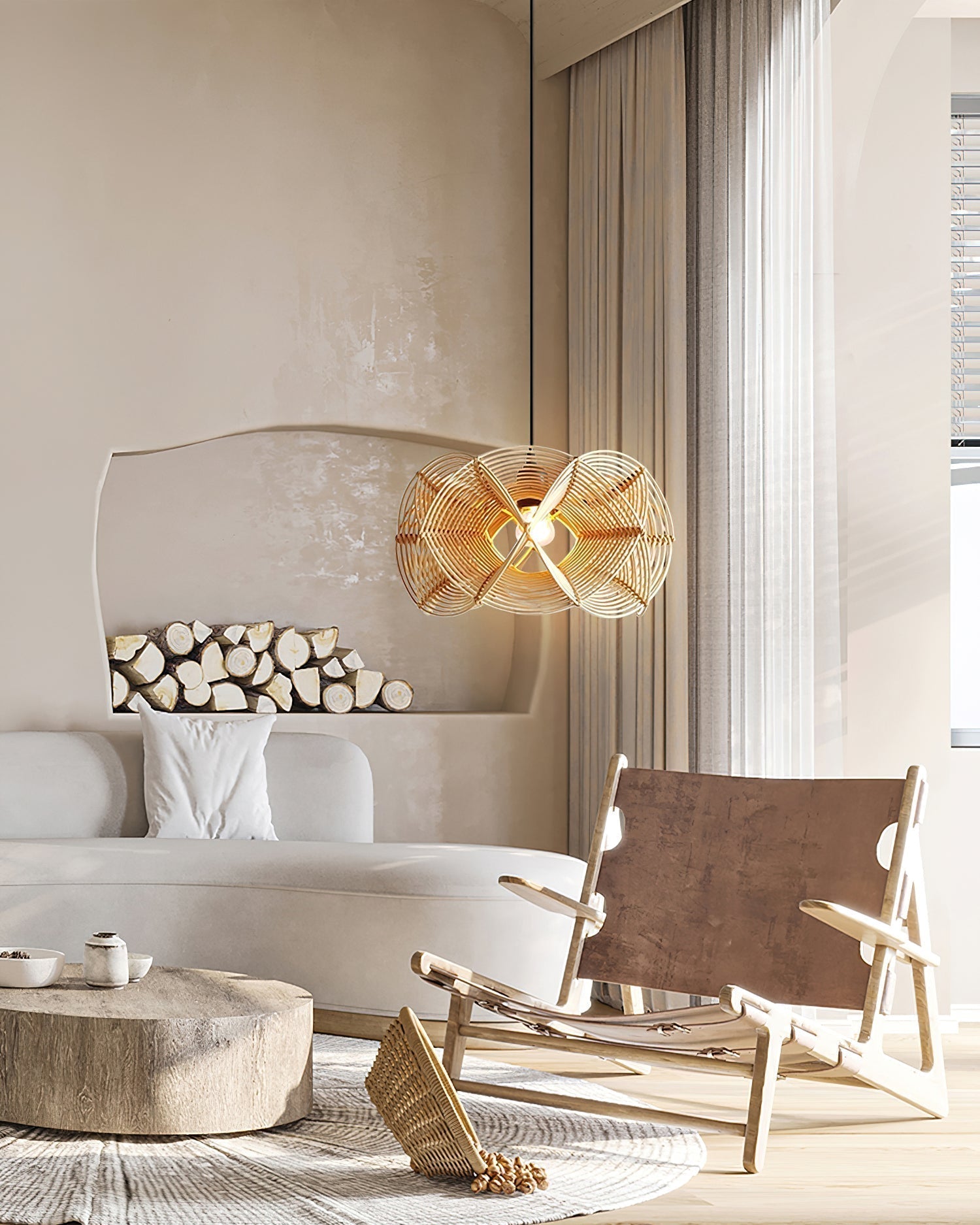 Golven Suspension Rattan Tissé Organique Artistique
