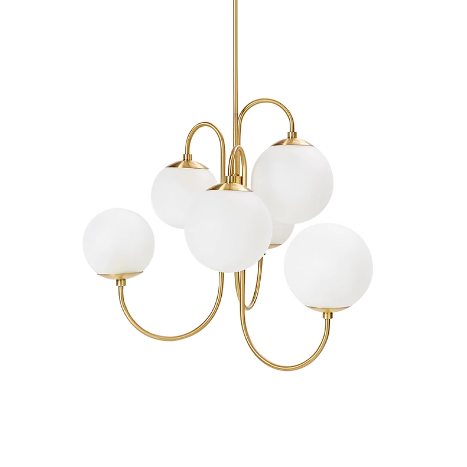 Lustra Lustre en Laiton avec Globe et Bras Courbés