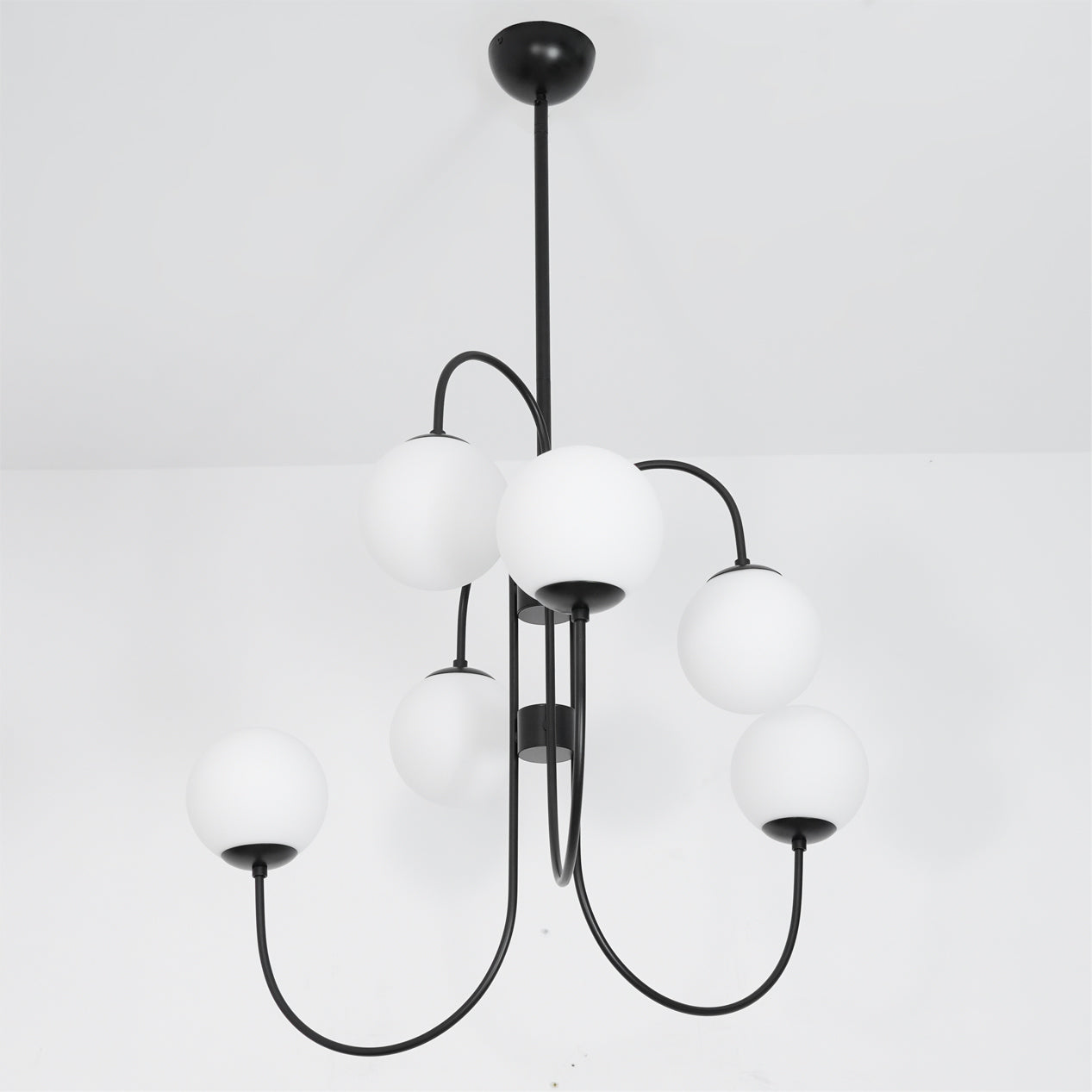 Lustra Lustre en Laiton avec Globe et Bras Courbés
