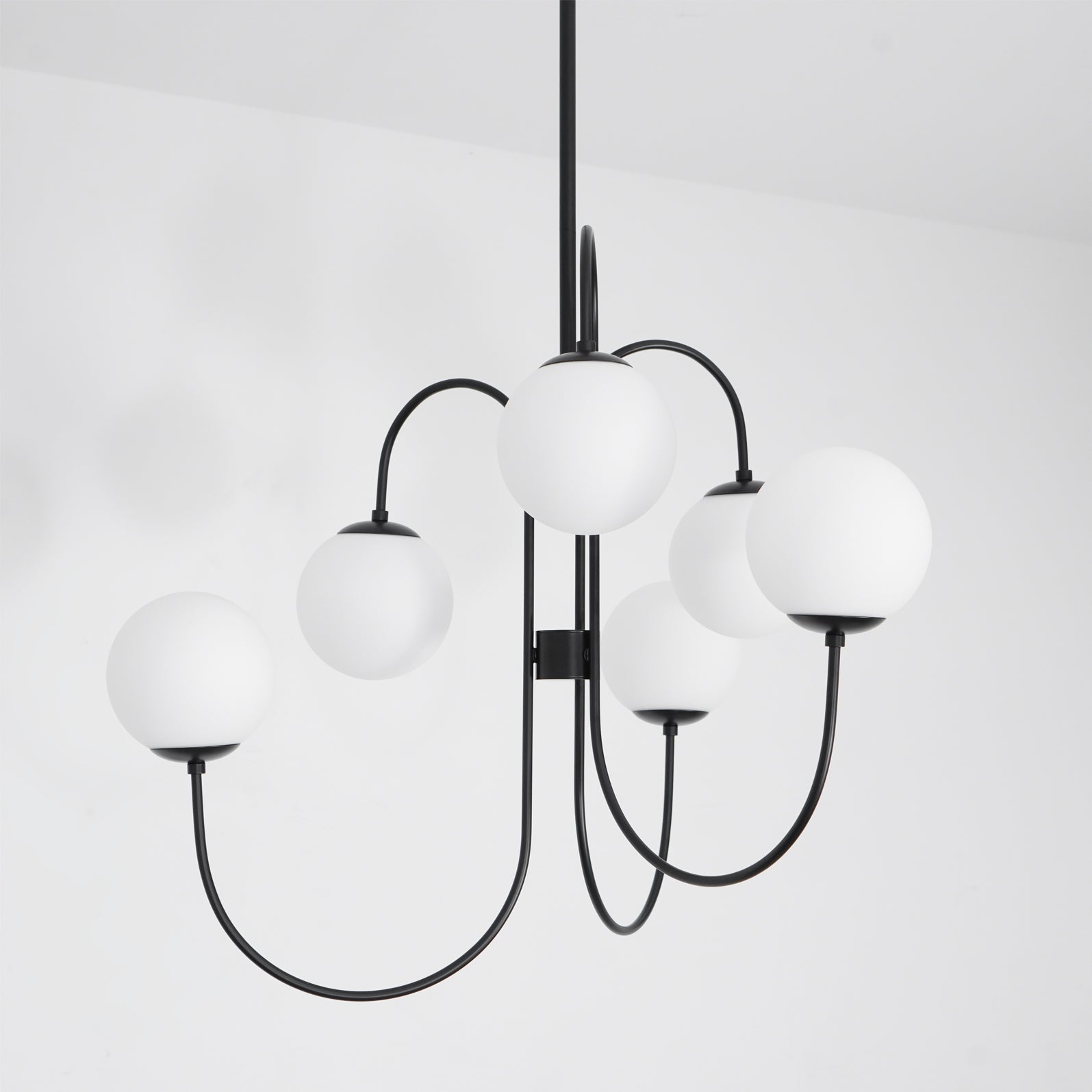 Lustra Lustre en Laiton avec Globe et Bras Courbés